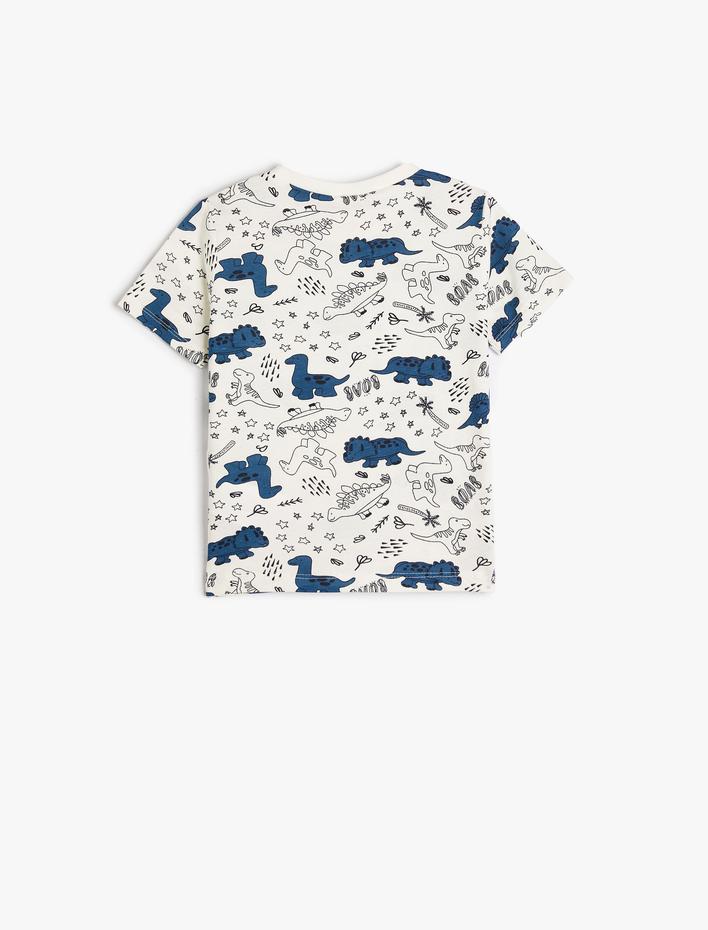 Erkek Bebek Dinozorlu Tişört Kısa Kollu Bisiklet Yaka Pamuklu