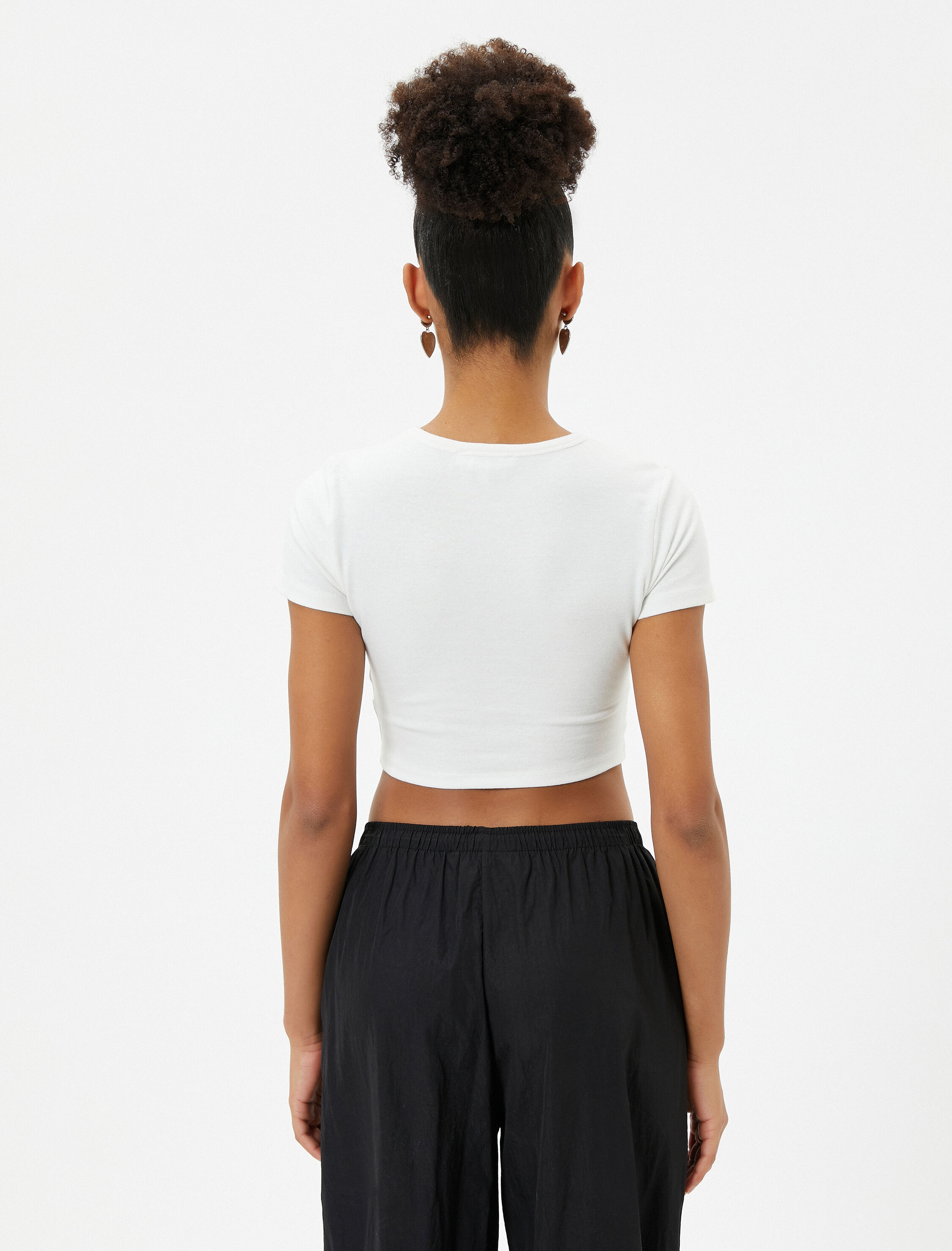   Korse Görünümlü Crop Tişört Kısa Kollu Bisiklet Yaka Pamuklu Baskılı