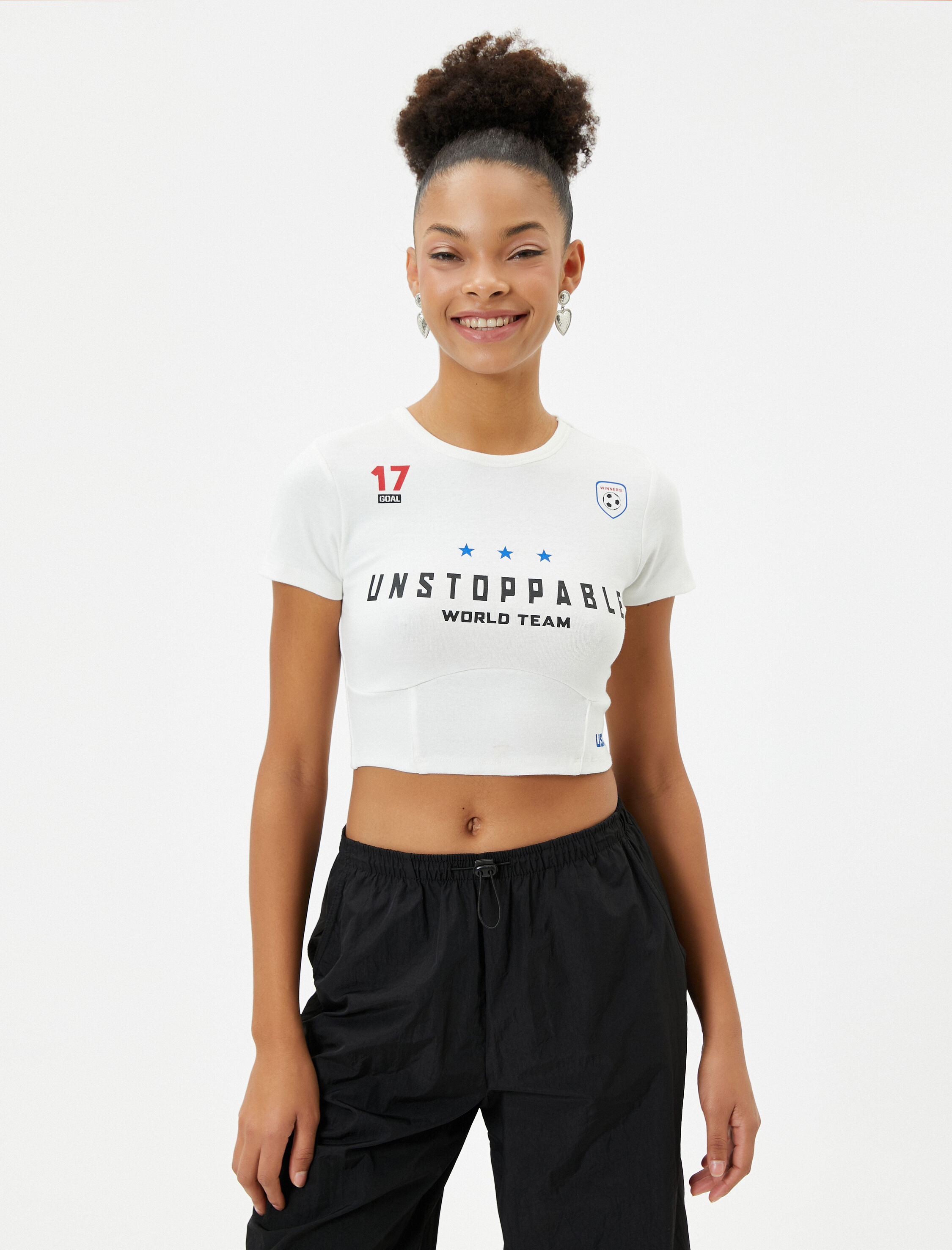   Korse Görünümlü Crop Tişört Kısa Kollu Bisiklet Yaka Pamuklu Baskılı