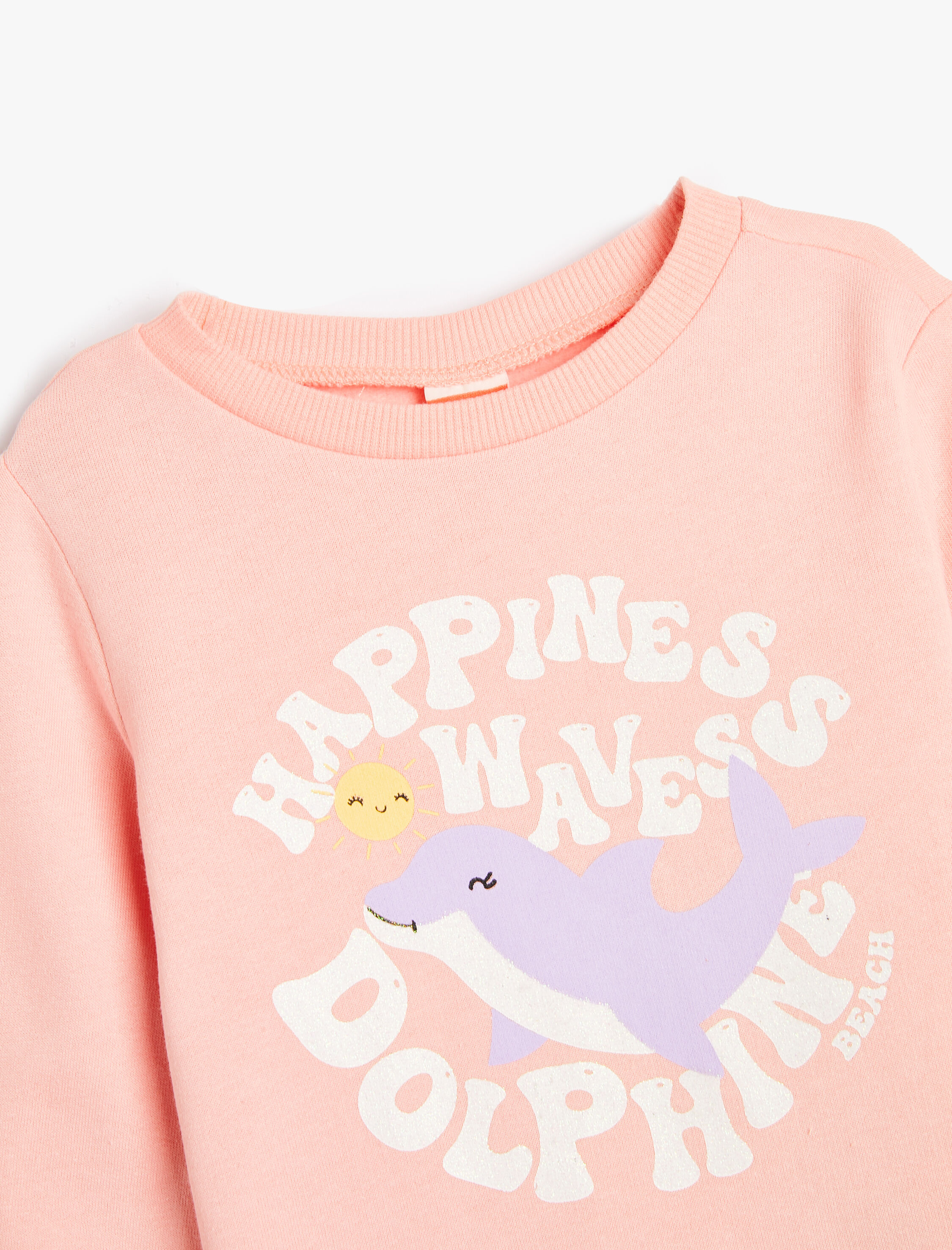 Kız Bebek Sweatshirt Yunus Baskılı Uzun Kollu Bisiklet Yaka Pamuklu Şardonlu