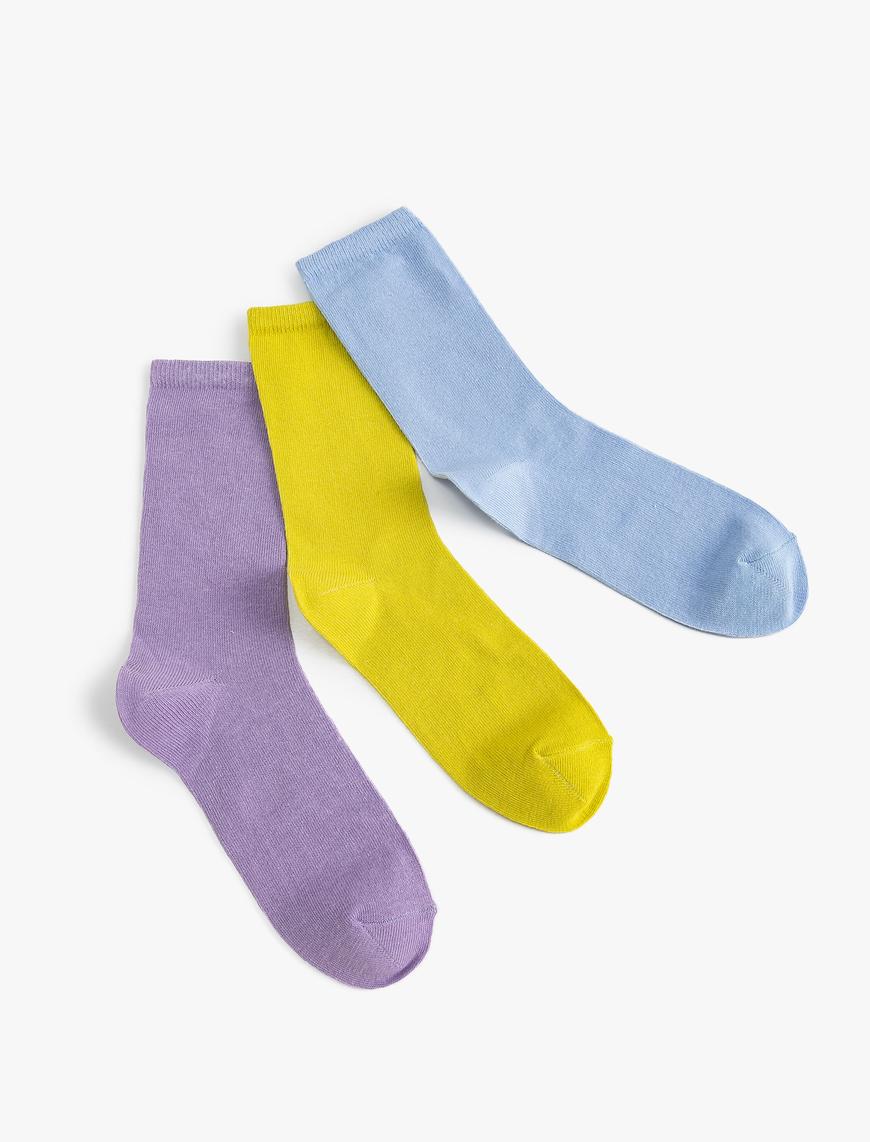  Kadın 3'lü Basic Soket Çorap Seti Çok Renkli