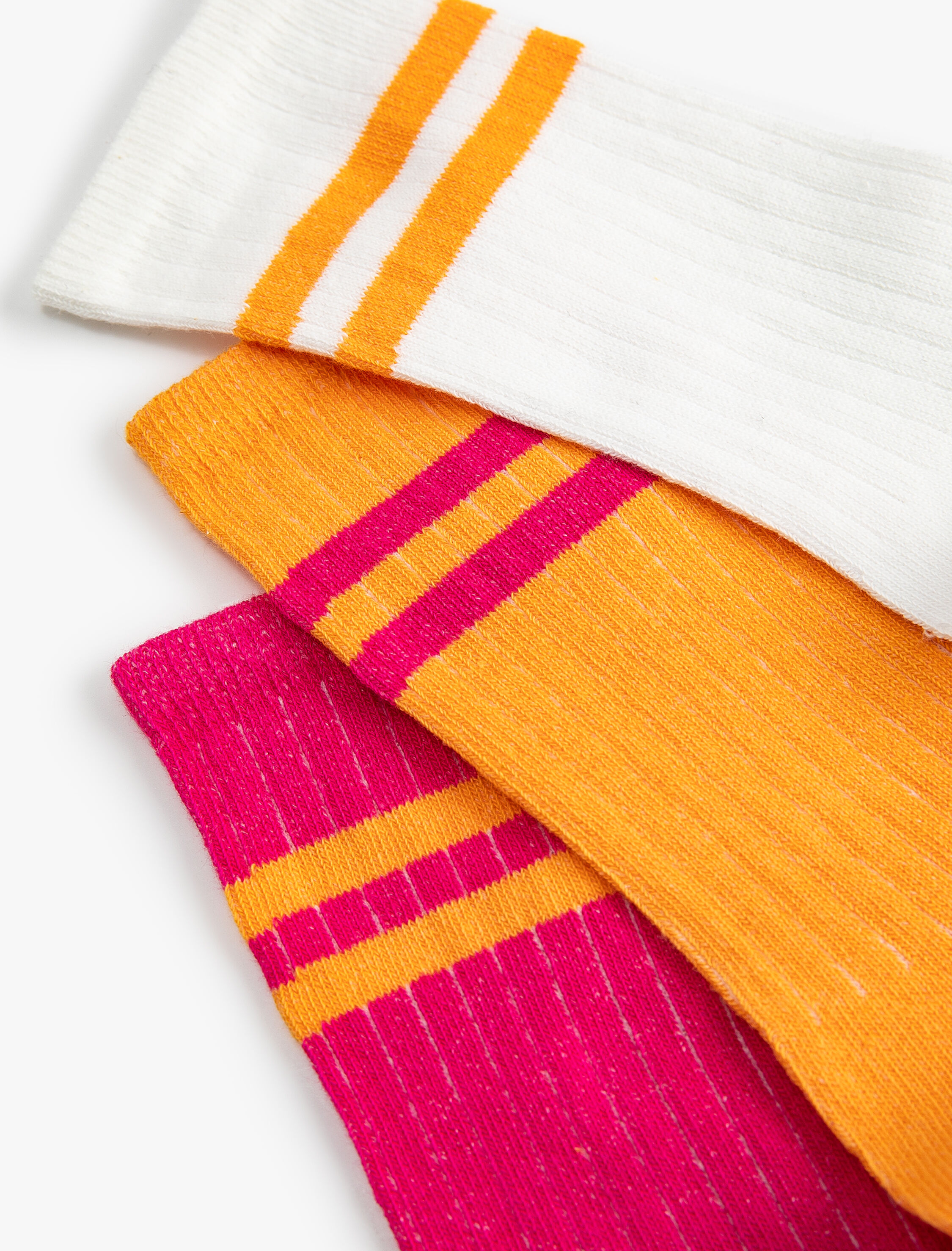  Kadın Kolej Çorap Seti 3'lü Şerit Desenli Çok Renkli