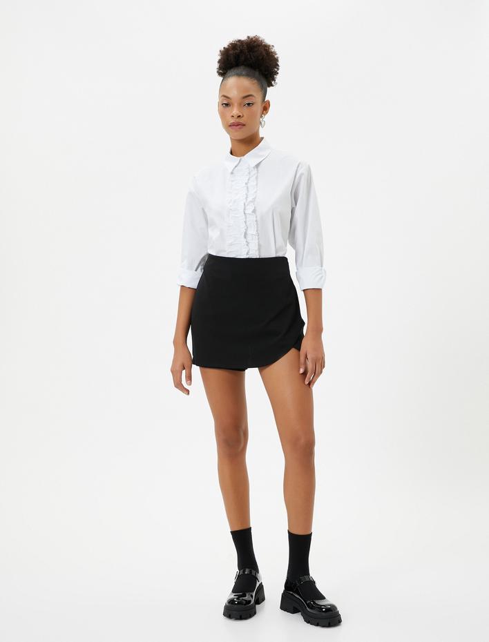  Fırfırlı Gömlek Klasik Yaka Uzun Kollu Pamuklu