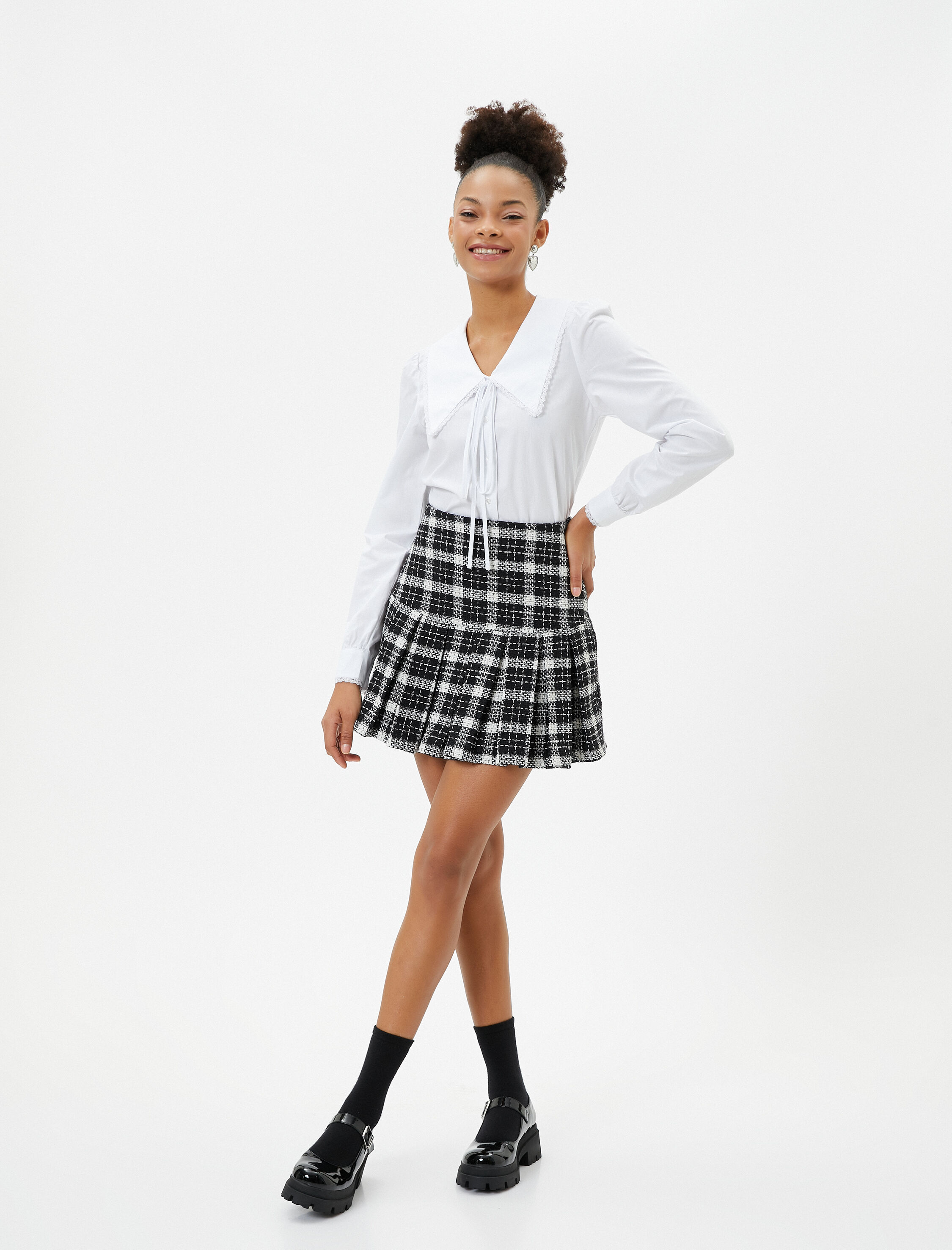   Geniş Bebe Yaka Gömlek Bağlama Detaylı Uzun Kollu Pamuklu