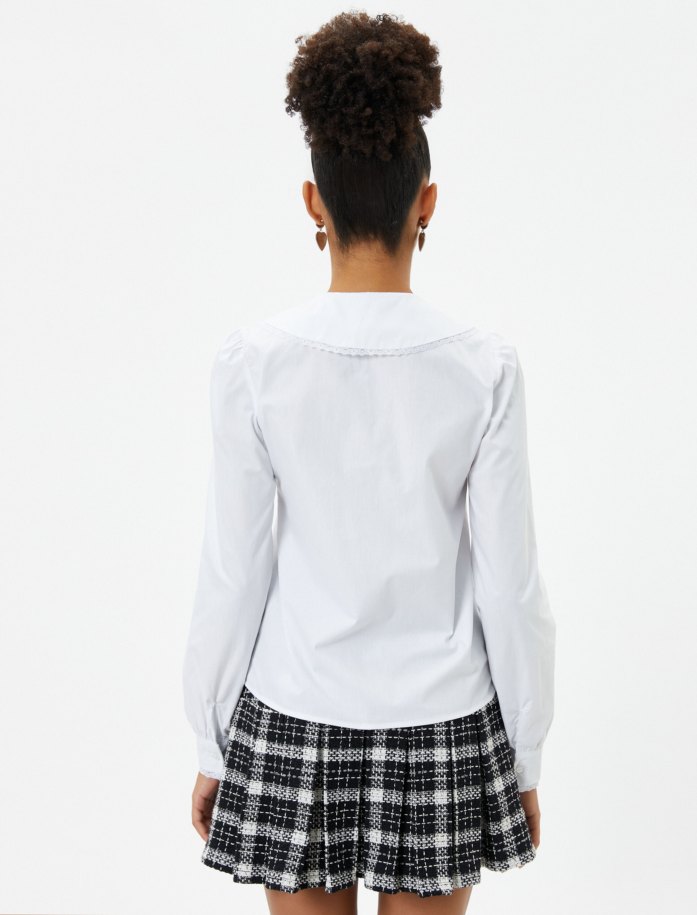   Geniş Bebe Yaka Gömlek Bağlama Detaylı Uzun Kollu Pamuklu