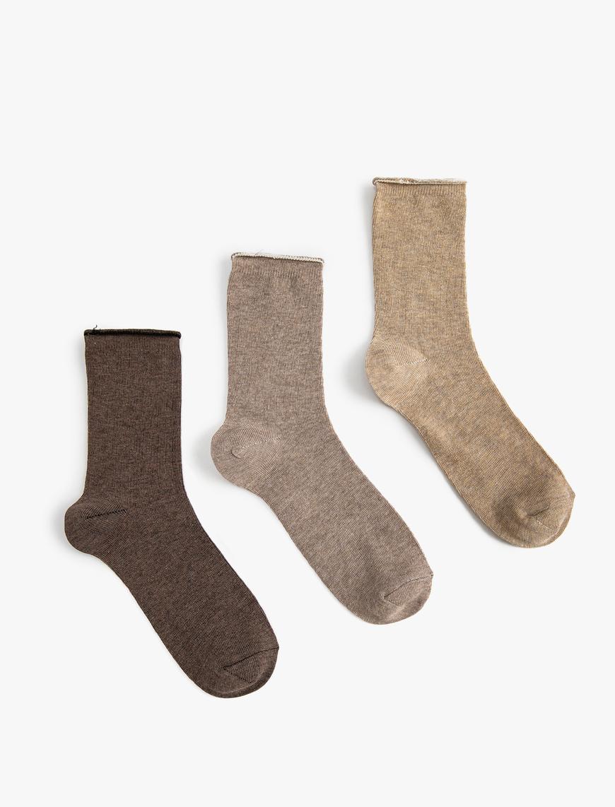  Kadın 3'lü Basic Soket Çorap Seti Çok Renkli