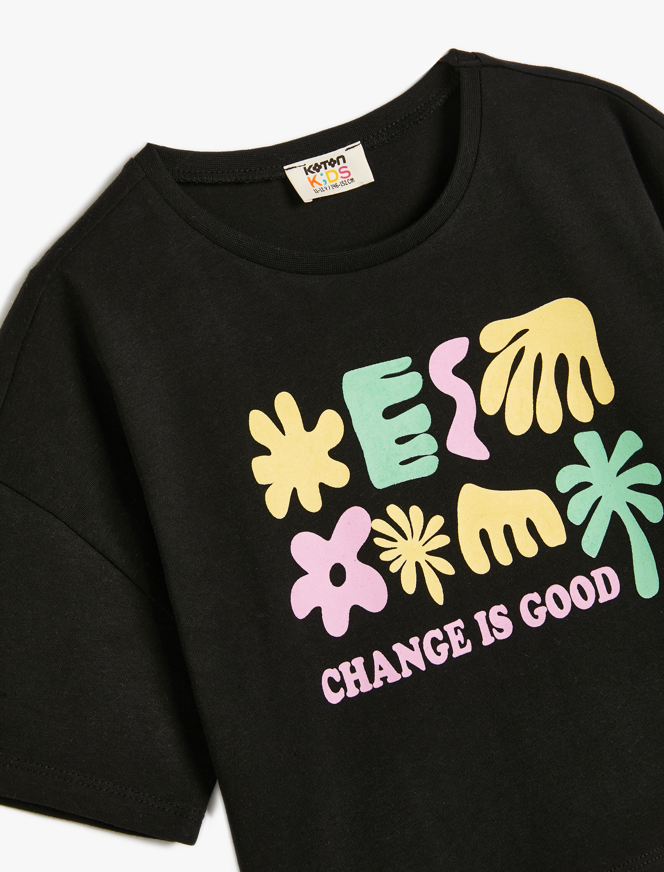  Kız Çocuk Tişört Kısa Kollu Bisiklet Yaka Pamuklu Slogan Baskılı