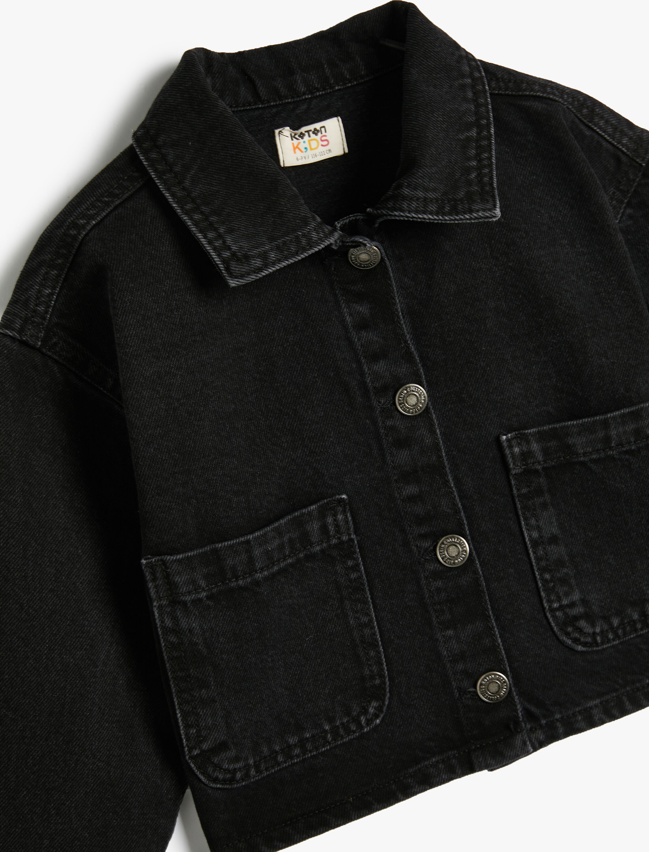 Kız Çocuk Kot Ceket Cep Detaylı Pamuklu Uzun Kollu