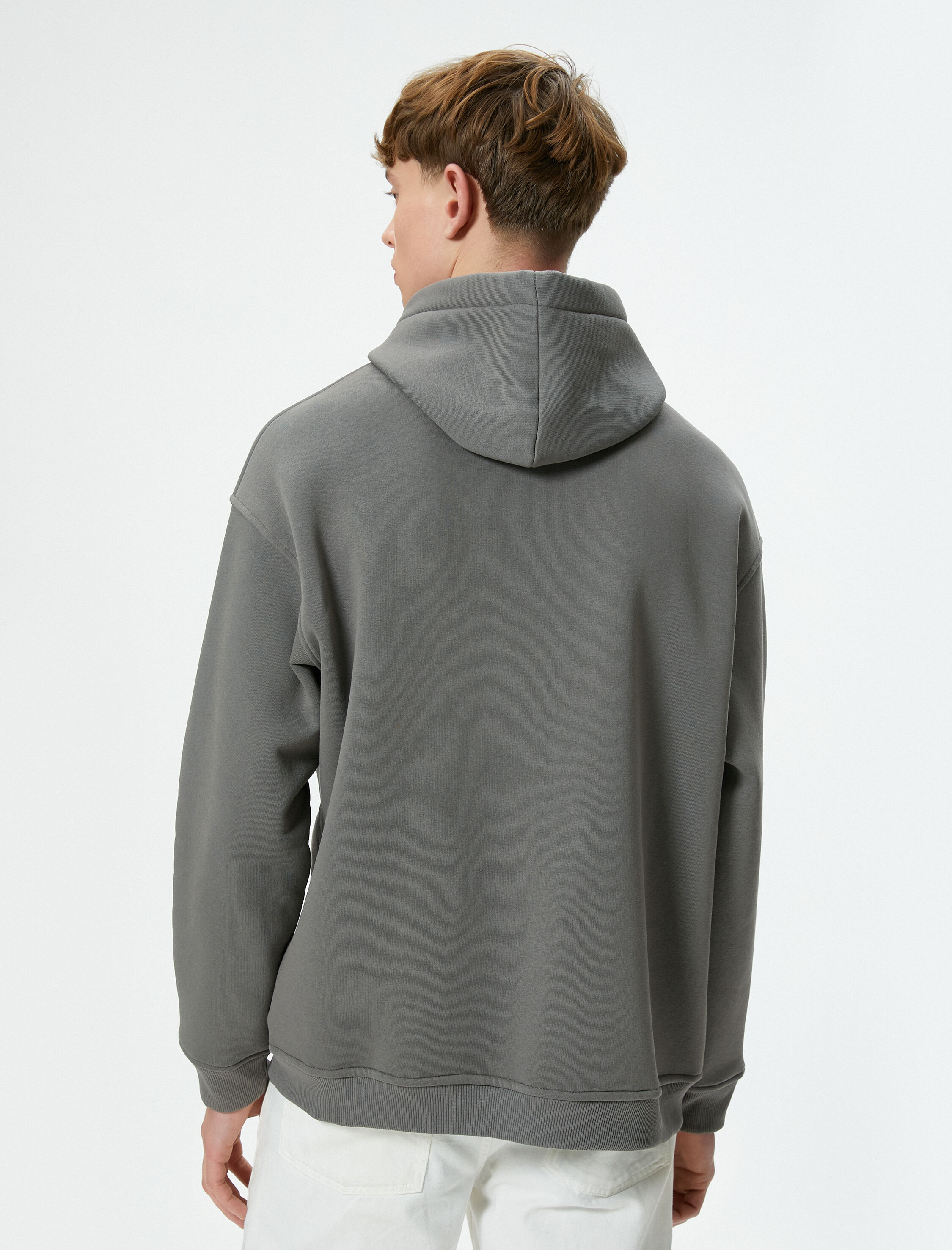   Oversize Kapşonlu Sweatshirt Dikiş Detaylı Uzun Kollu Şardonlu