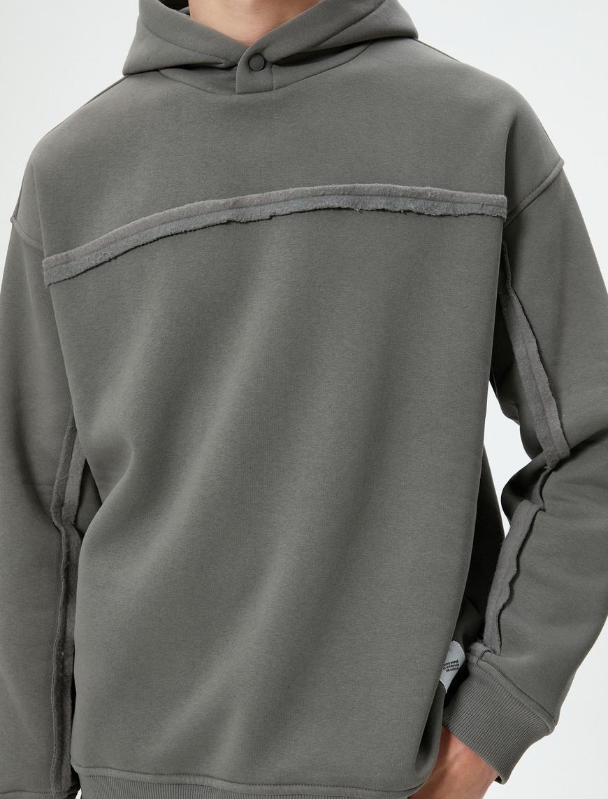   Oversize Kapşonlu Sweatshirt Dikiş Detaylı Uzun Kollu