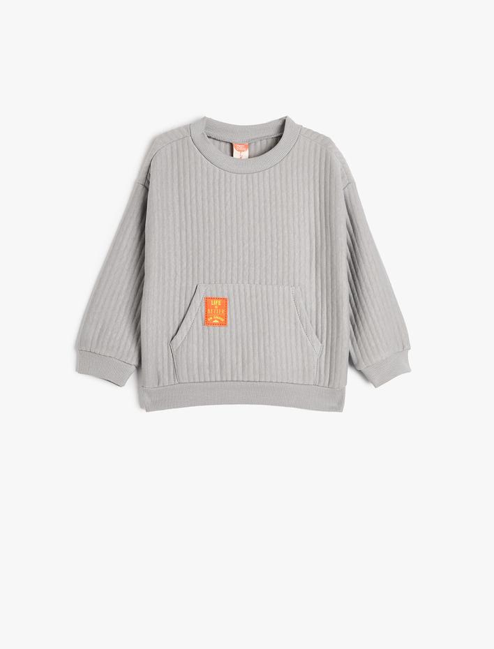Erkek Bebek Basic Sweatshirt Dokulu Kanguru Cepli