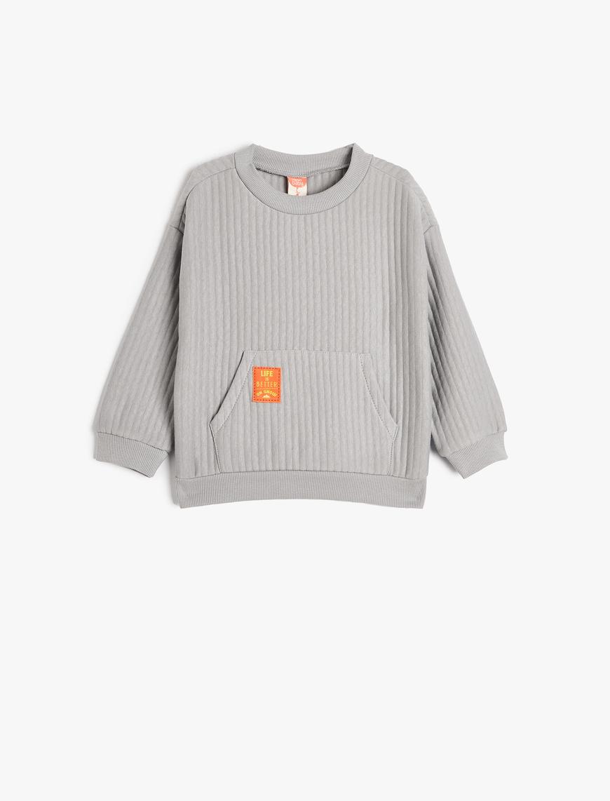  Erkek Bebek Basic Sweatshirt Dokulu Kanguru Cepli