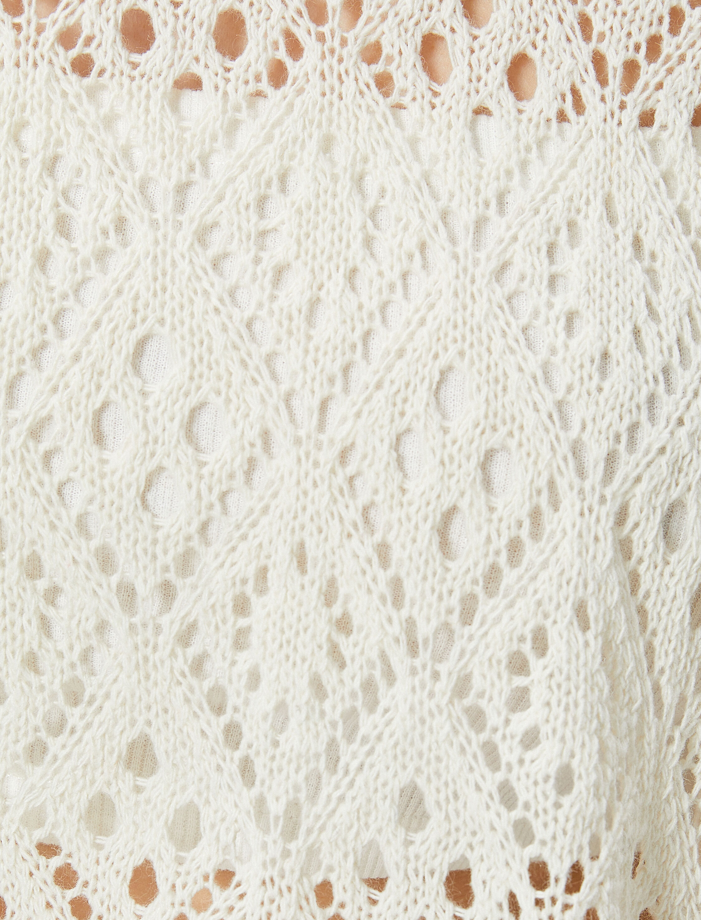   Kroşe Crop Üst Uzun Geniş Kollu Bisiklet Yaka Ajurlu