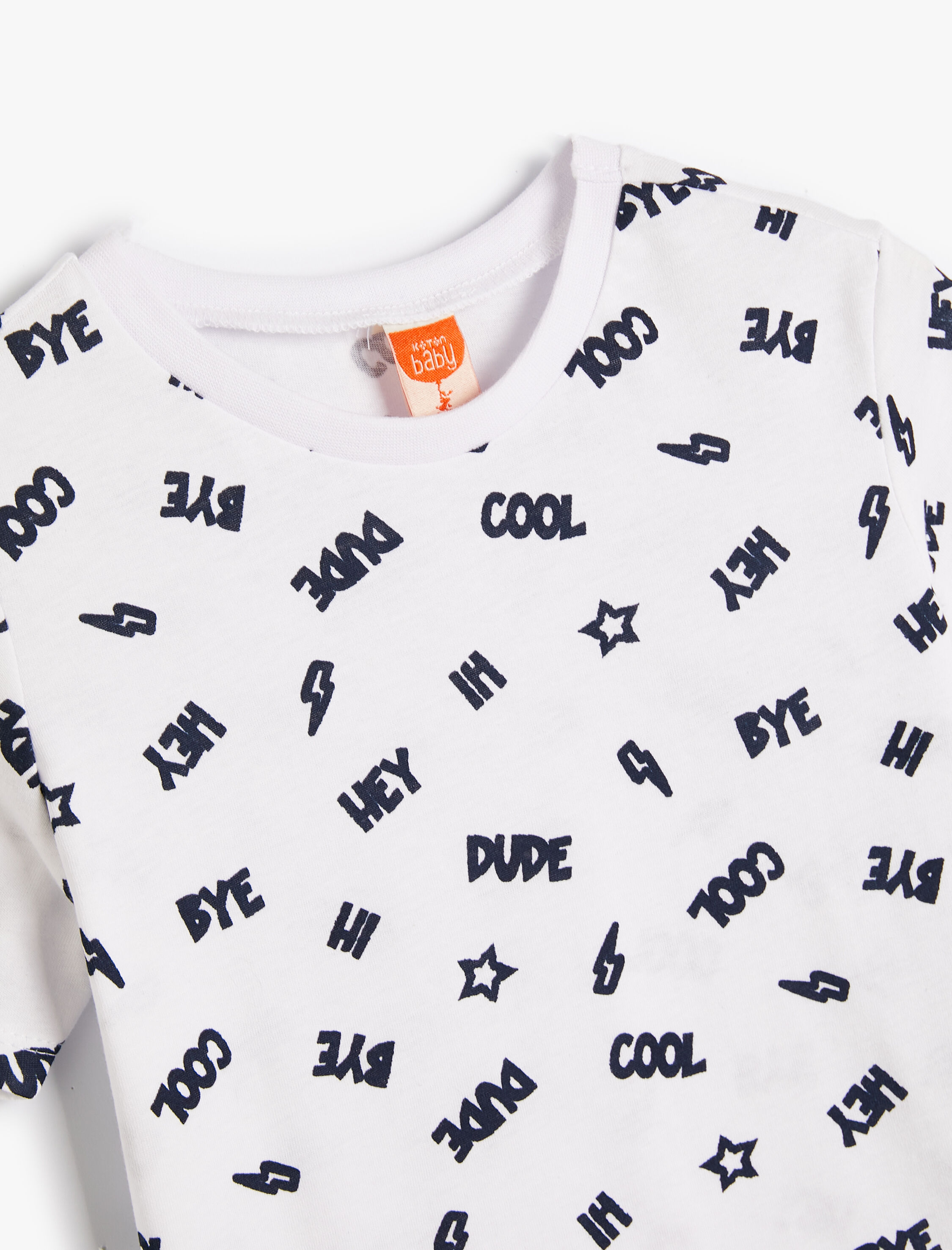  Erkek Bebek Tişört Kısa Kollu Bisiklet Yaka Baskı Detaylı Pamuklu