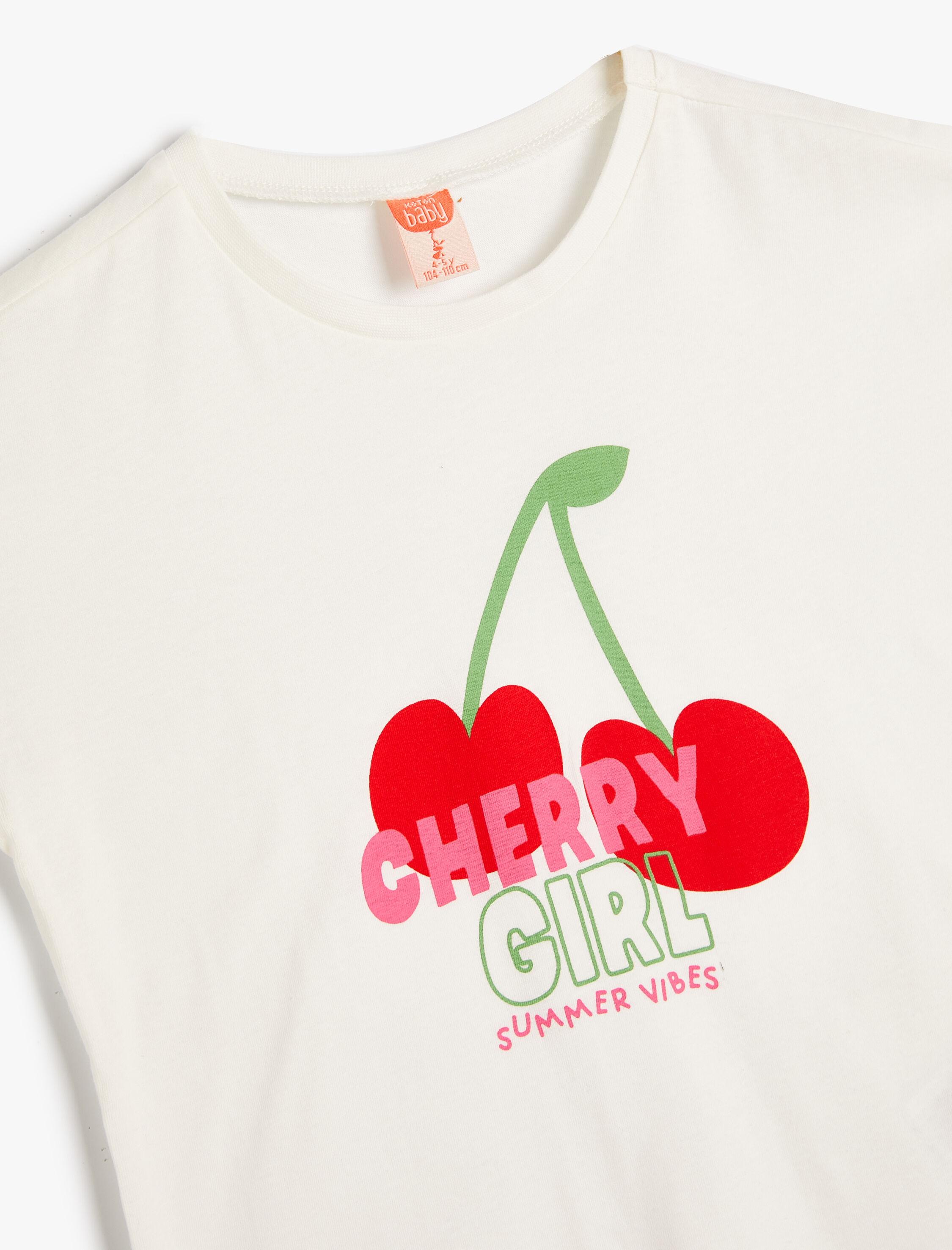  Kız Bebek Tişört Kiraz Baskılı Kısa Kollu Bisiklet Yaka Pamuklu