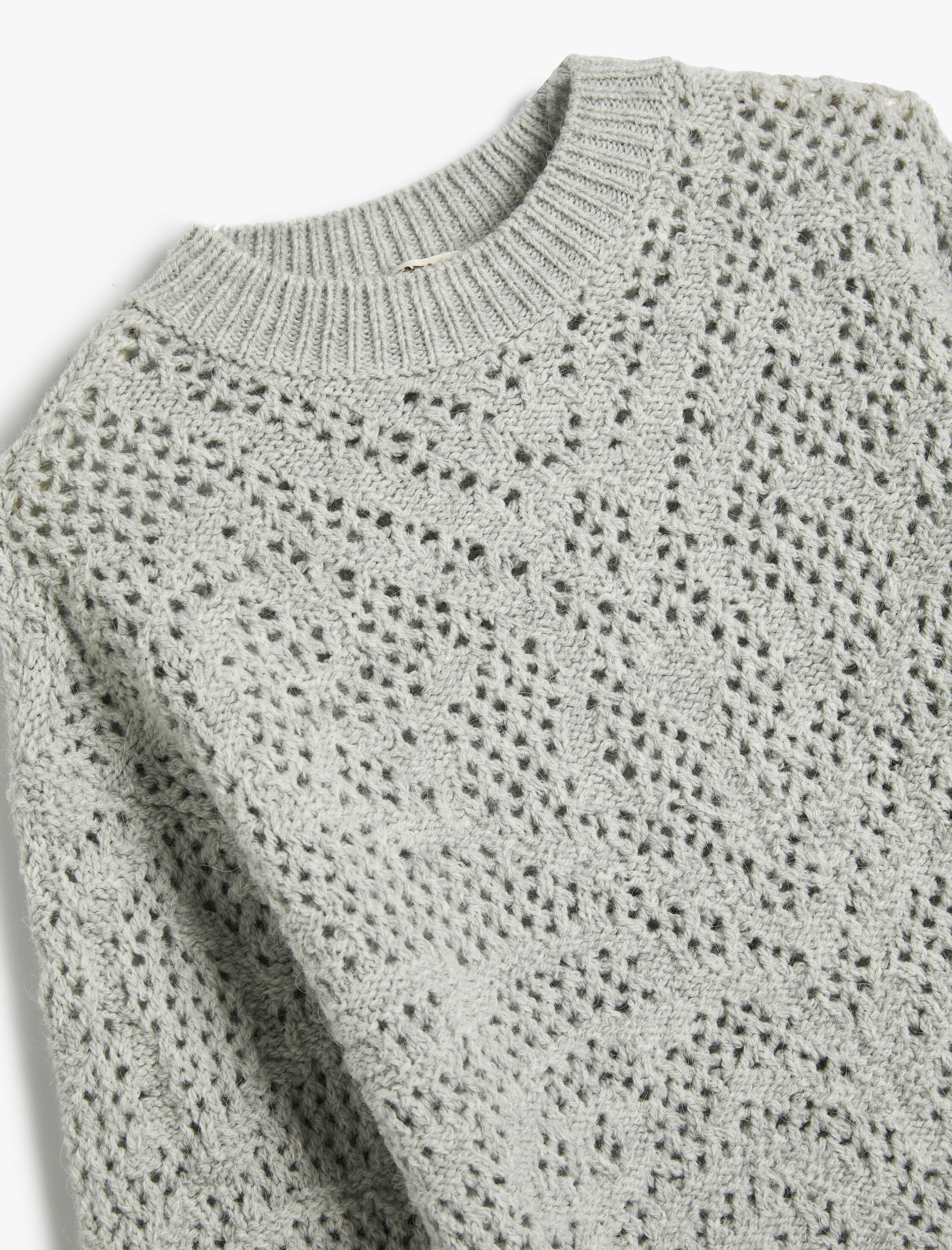  Kız Çocuk Örgü Kazak Ajurlu Yuvarlak Yaka Uzun Kollu