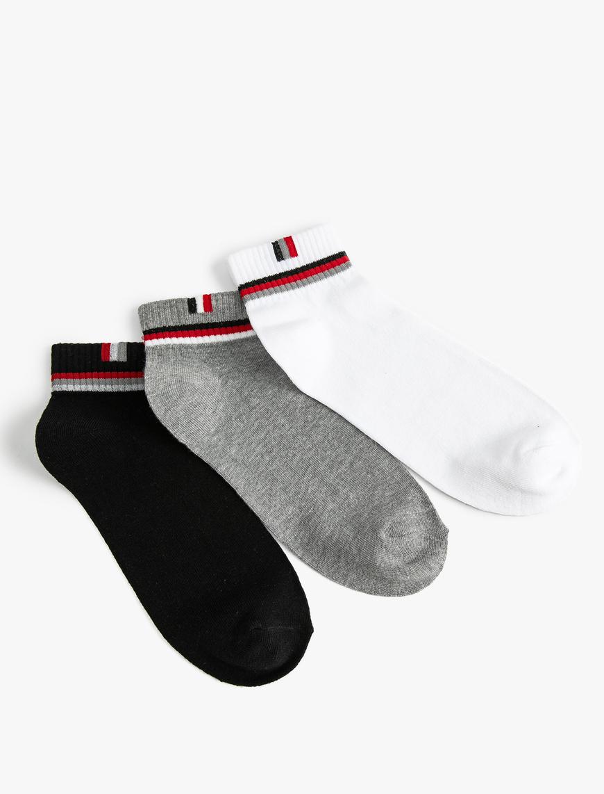  Erkek 3'lü Patik Çorap Seti Şerit Detaylı Çok Renkli