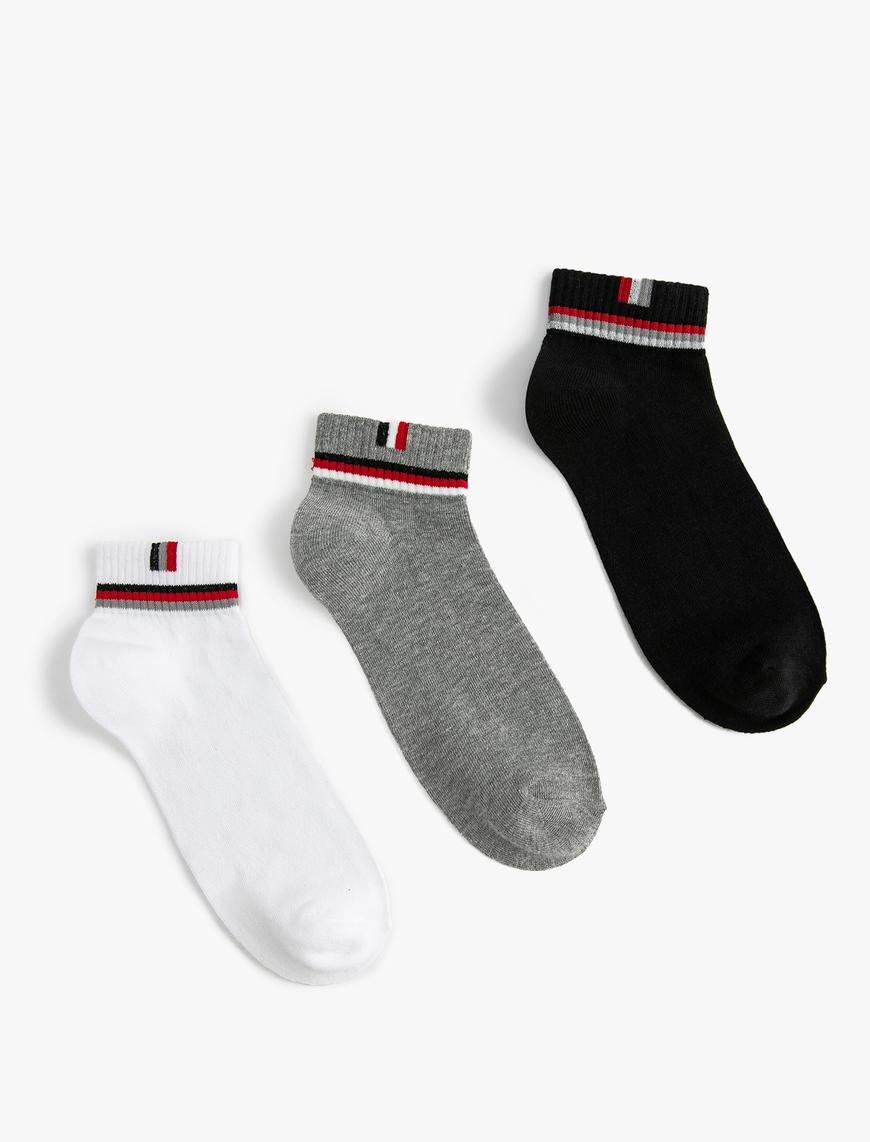  Erkek 3'lü Patik Çorap Seti Şerit Detaylı Çok Renkli