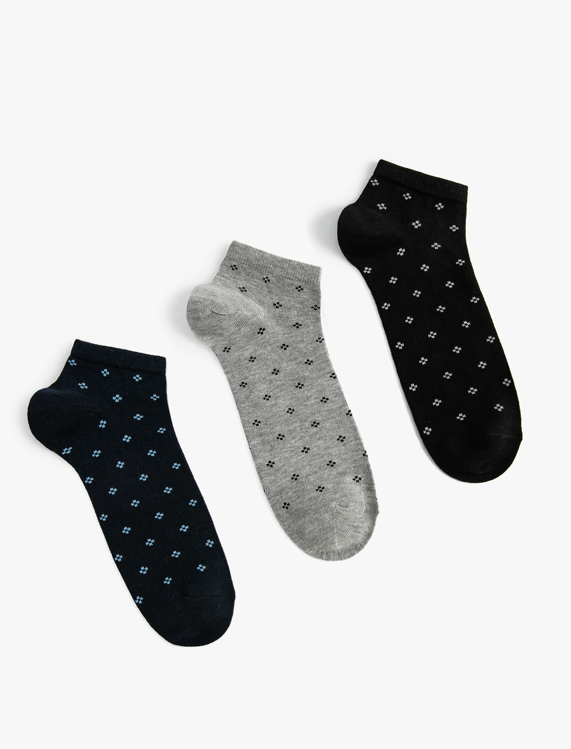 Erkek 3'lü Patik Çorap Seti Geometrik Desenli Çok Renkli