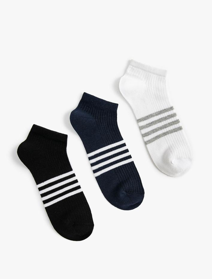 Erkek Çizgili 3'lü Patik Çorap Seti Çok Renkli