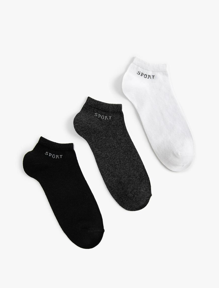  Erkek Spor Çorap 3'lü Patik Çok Renkli Slogan İşlemeli