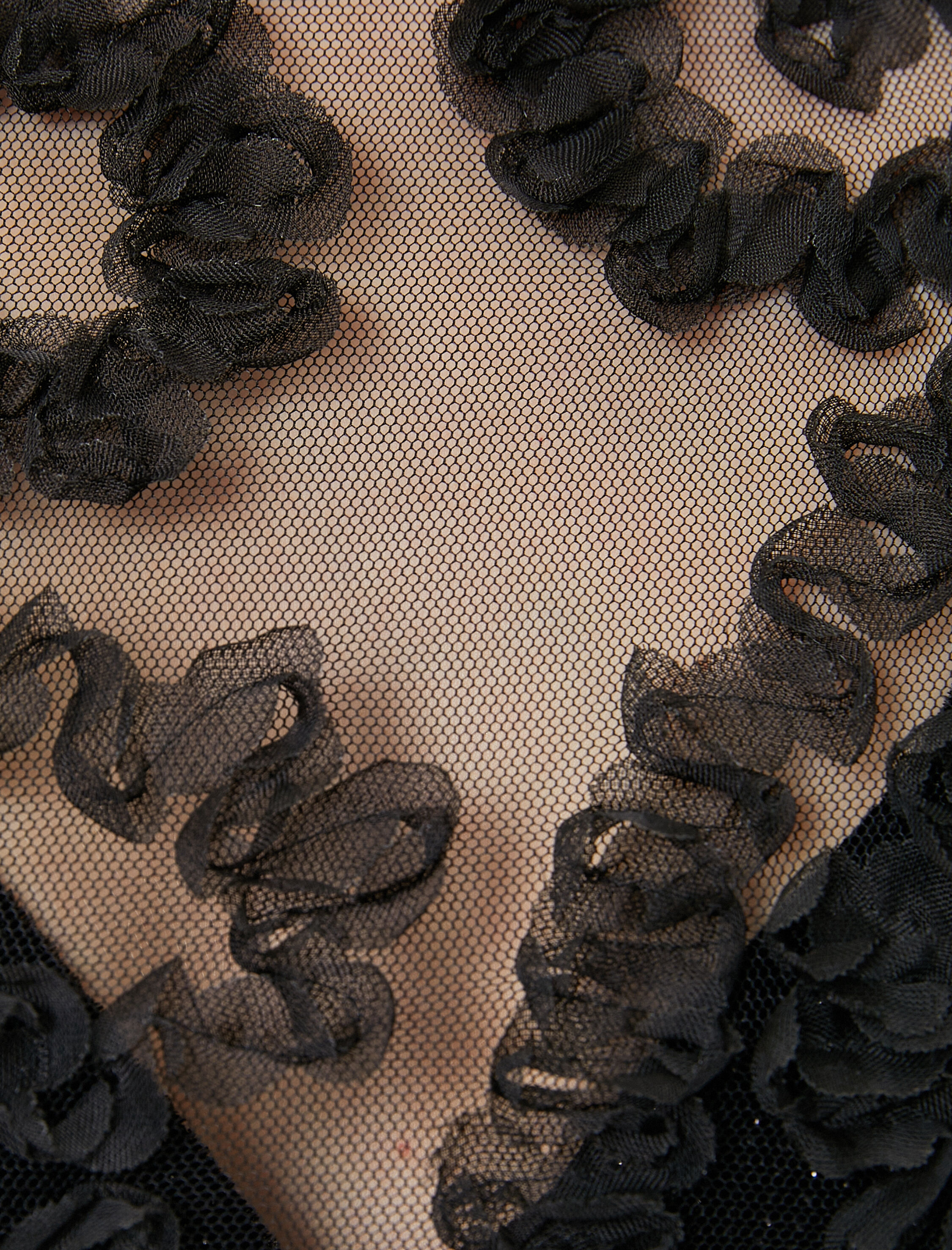   Transparan Bluz Fırfır İşlemeli Bisiklet Yaka Uzun Kollu