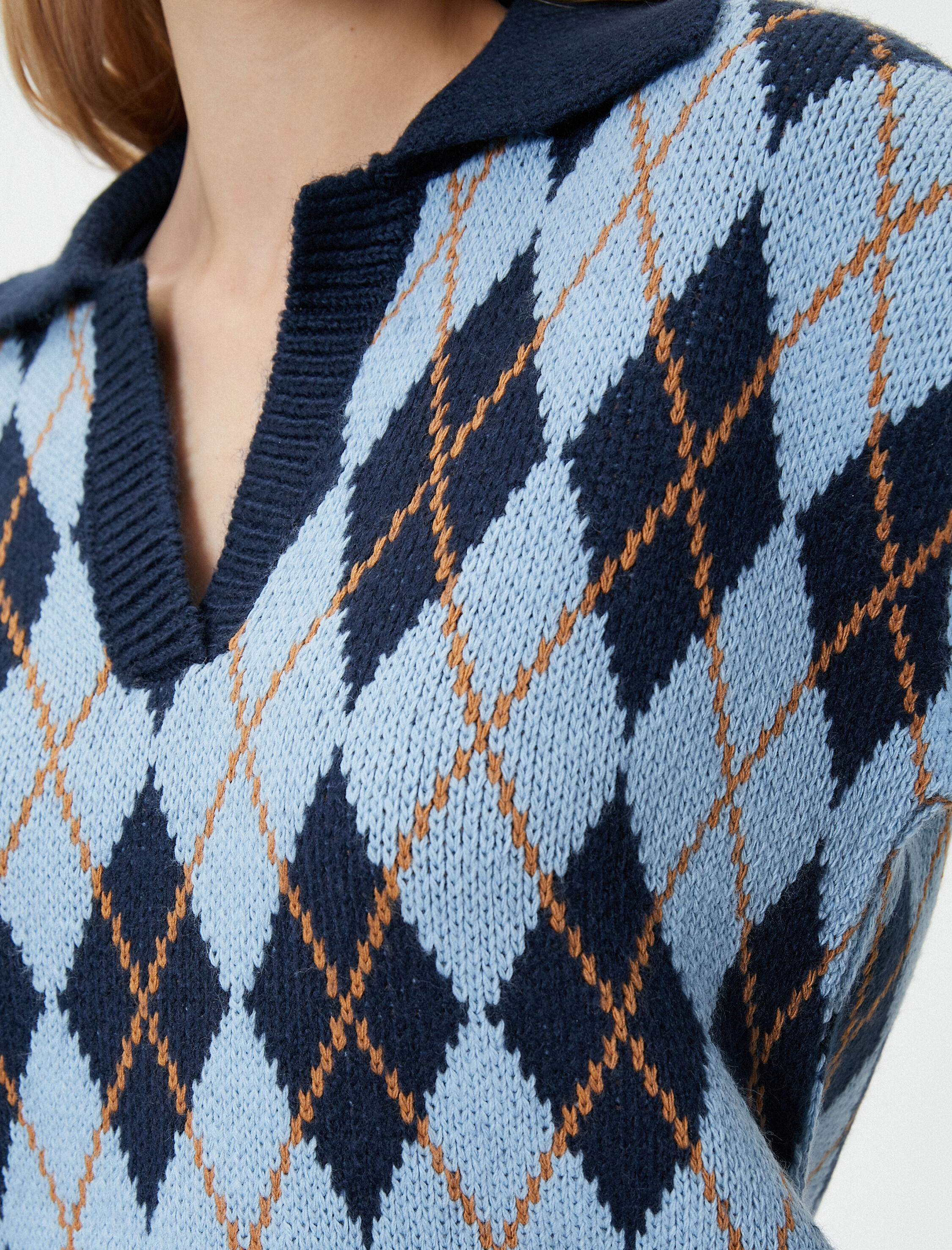   Oversize Kazak Polo Yaka Baklava Desenli