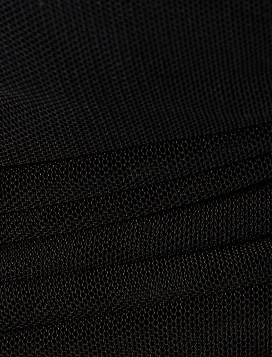   Tül Crop Tişört Drape Bağlama Detaylı V Yaka Uzun Kollu
