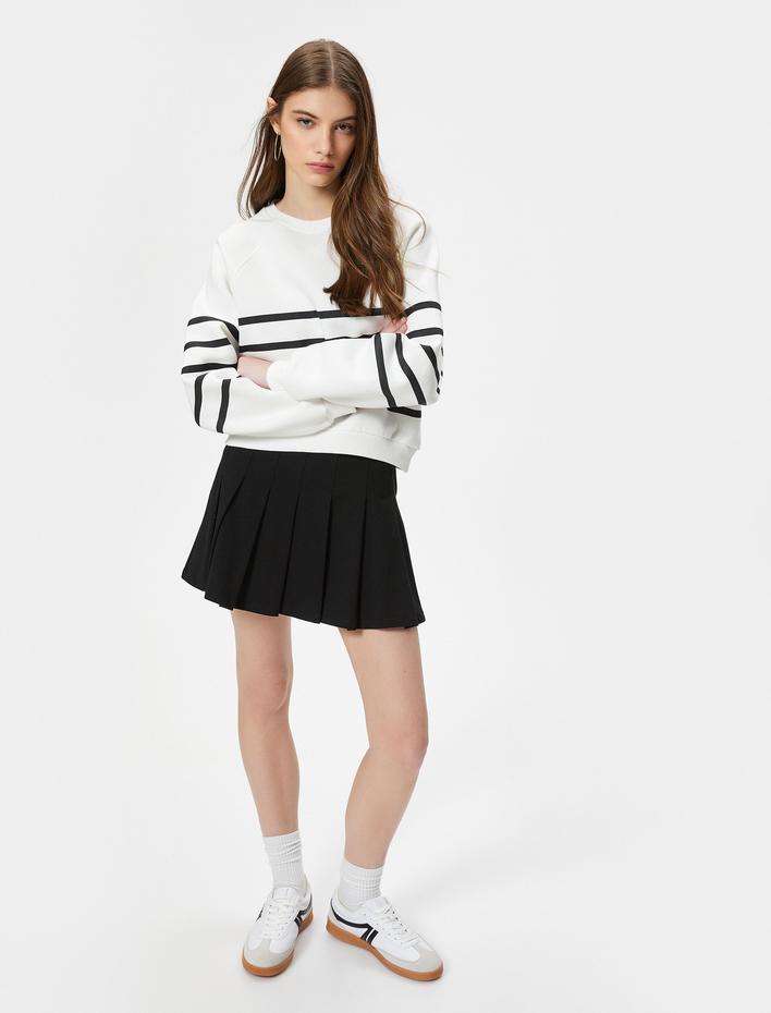  Şardonlu Rahat Kalıp Sweatshirt Uzun Kollu Bisiklet Yaka Pamuk Karışımlı