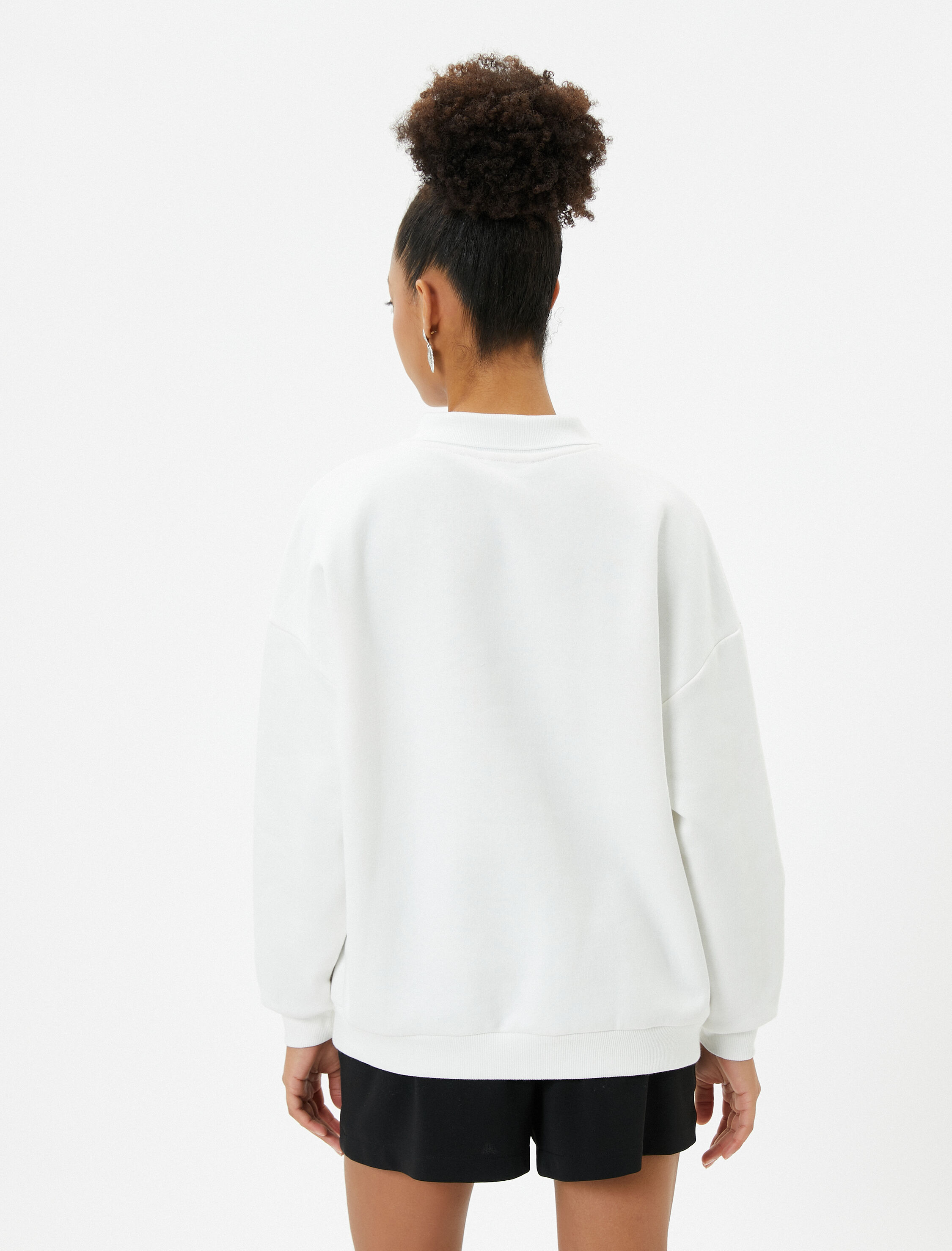   Şardonlu Polo Yaka Sweatshirt Oversize Kolej Temalı Baskılı Pamuk Karışımlı