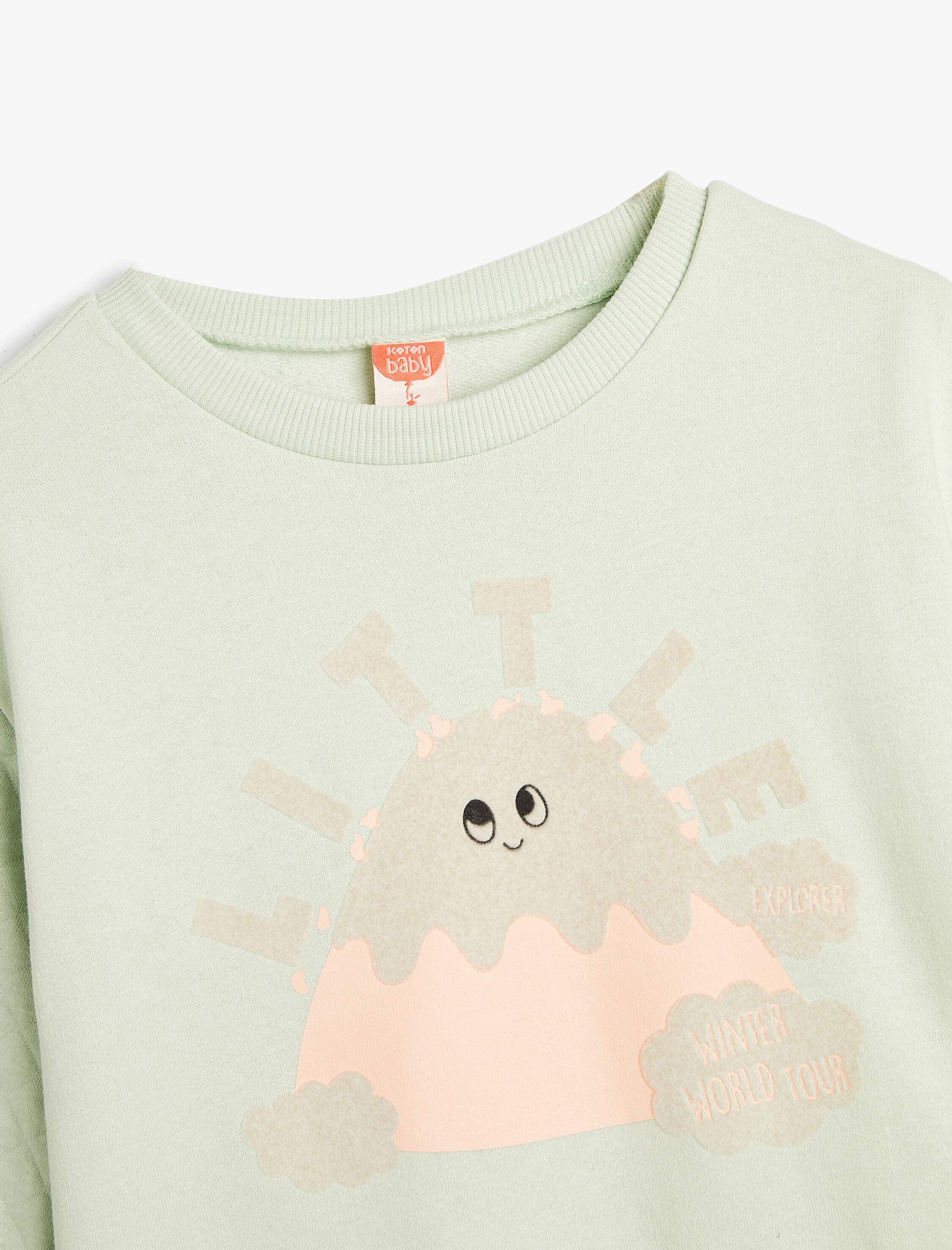  Kız Bebek Sweatshirt Baskılı Uzun Kollu Bisiklet Yaka Şardonlu Pamuklu