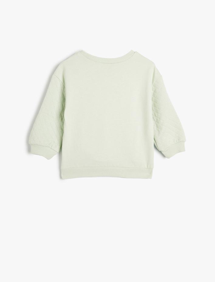 Kız Bebek Sweatshirt Baskılı Uzun Kollu Bisiklet Yaka Şardonlu Pamuklu