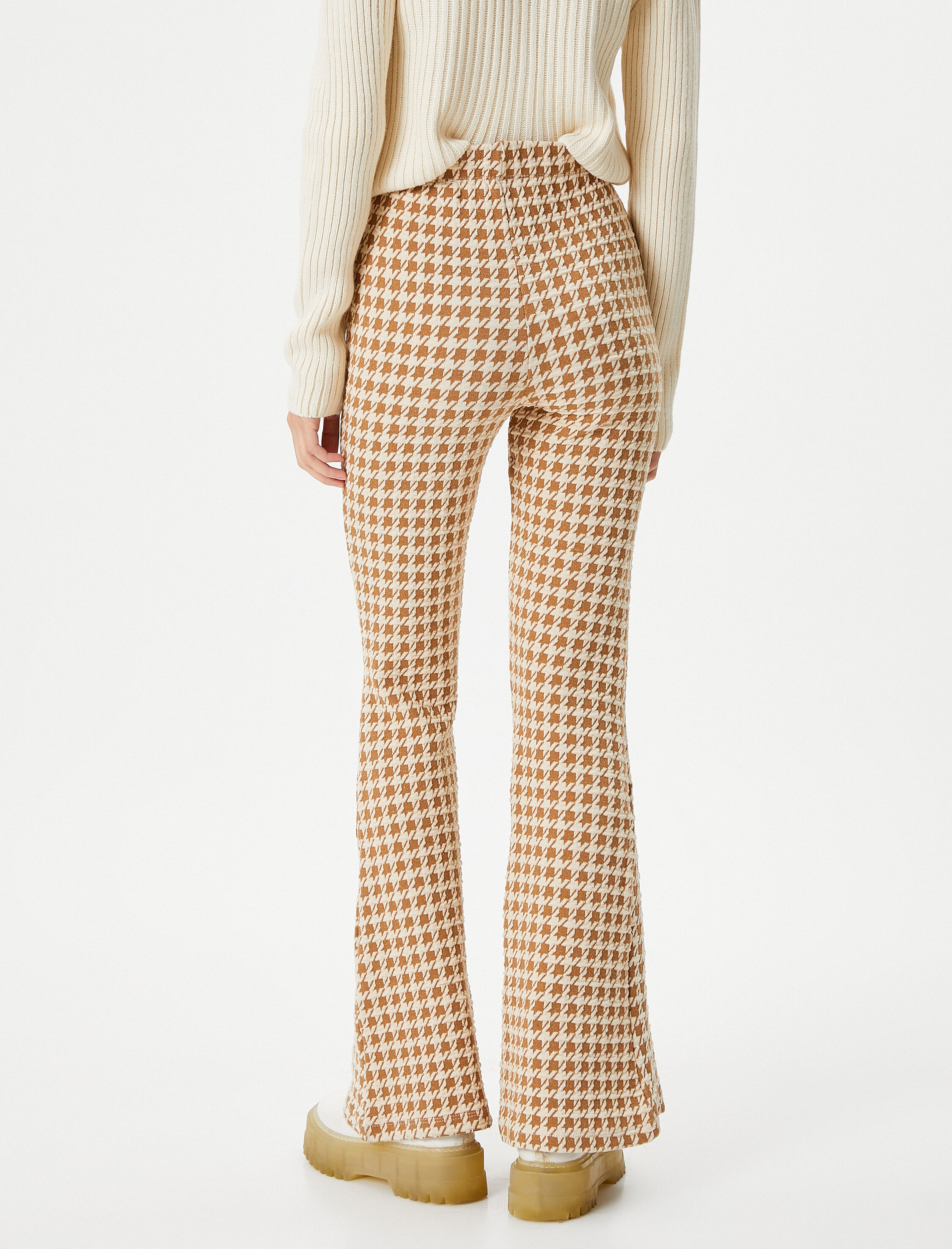   İspanyol Paça Tayt Pantolon Yüksek Bel Desenli