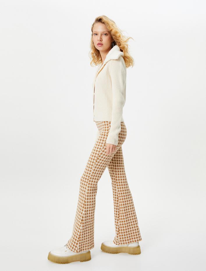  İspanyol Paça Tayt Pantolon Yüksek Bel Desenli