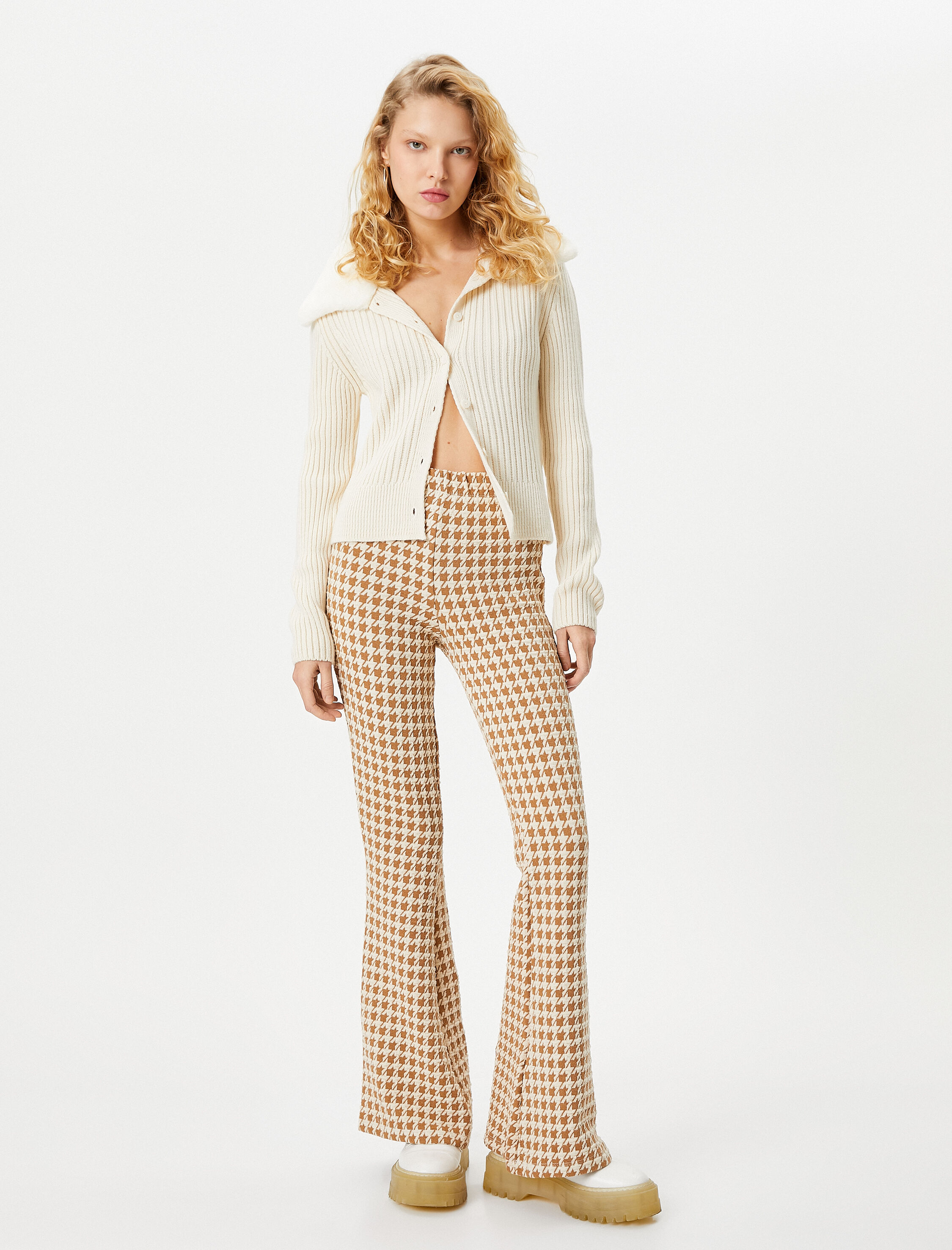   İspanyol Paça Tayt Pantolon Yüksek Bel Desenli