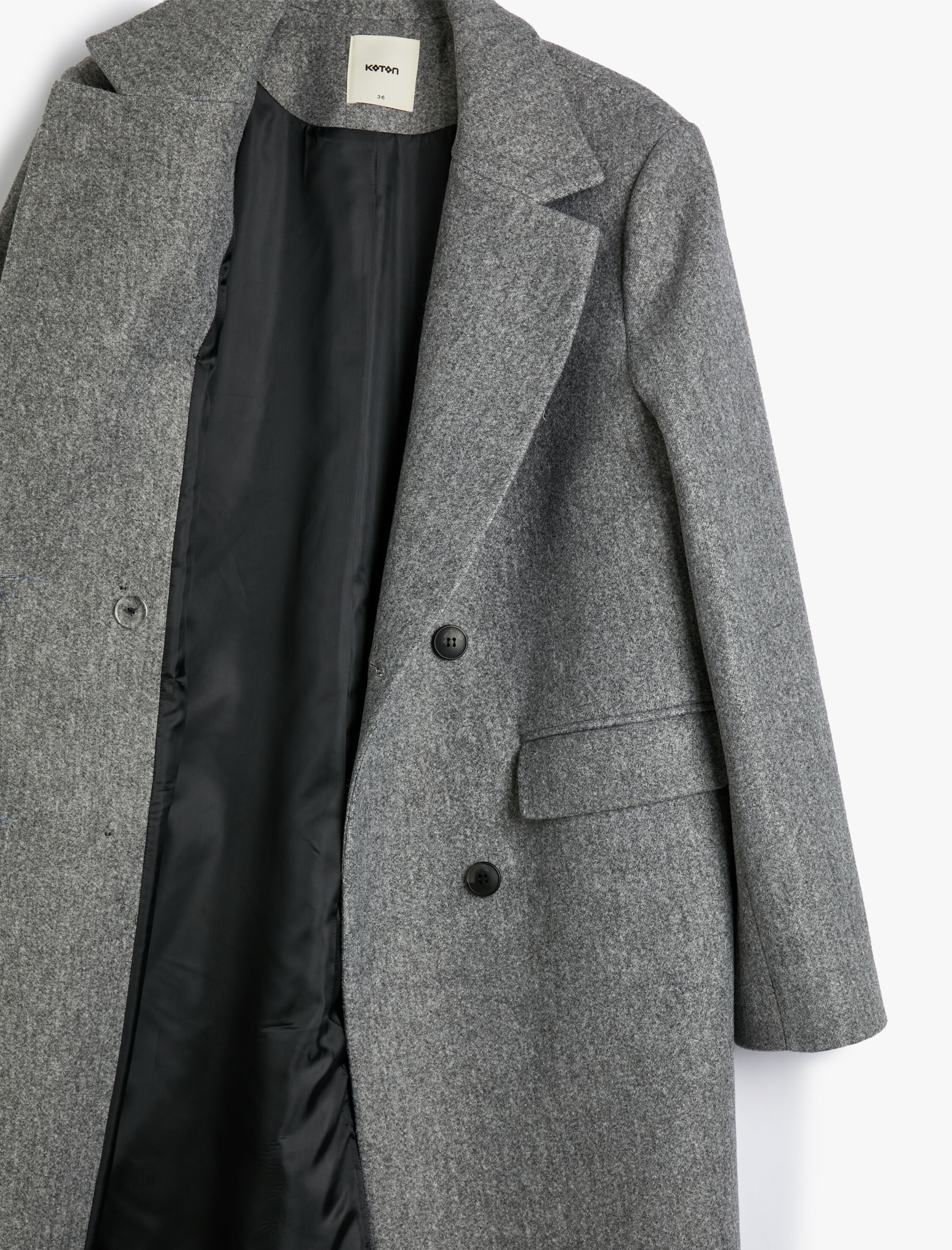   Koton X Şahika Ercümen - Kruvaze Düğmeli Uzun Kaşe Kaban