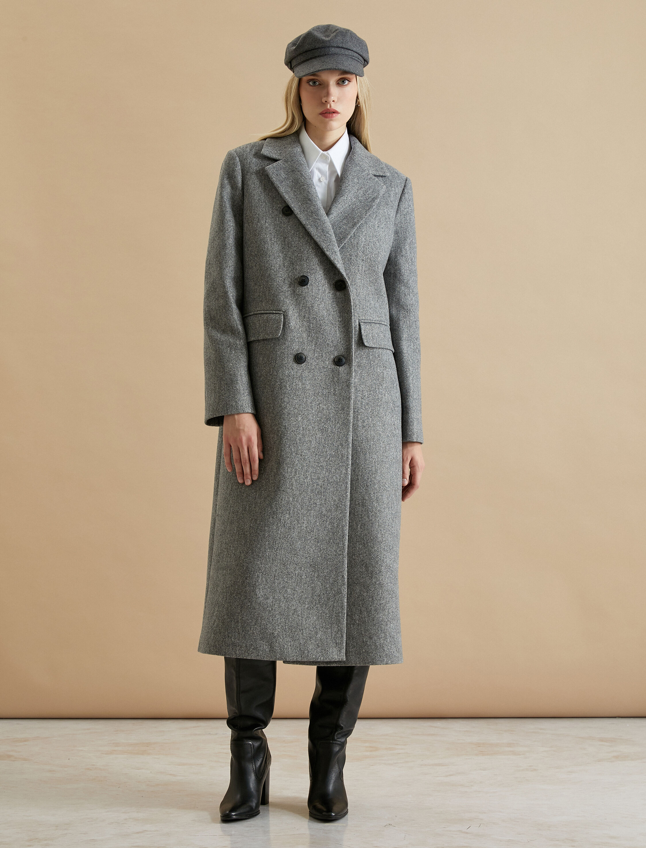   Koton X Şahika Ercümen - Kruvaze Düğmeli Uzun Kaşe Kaban