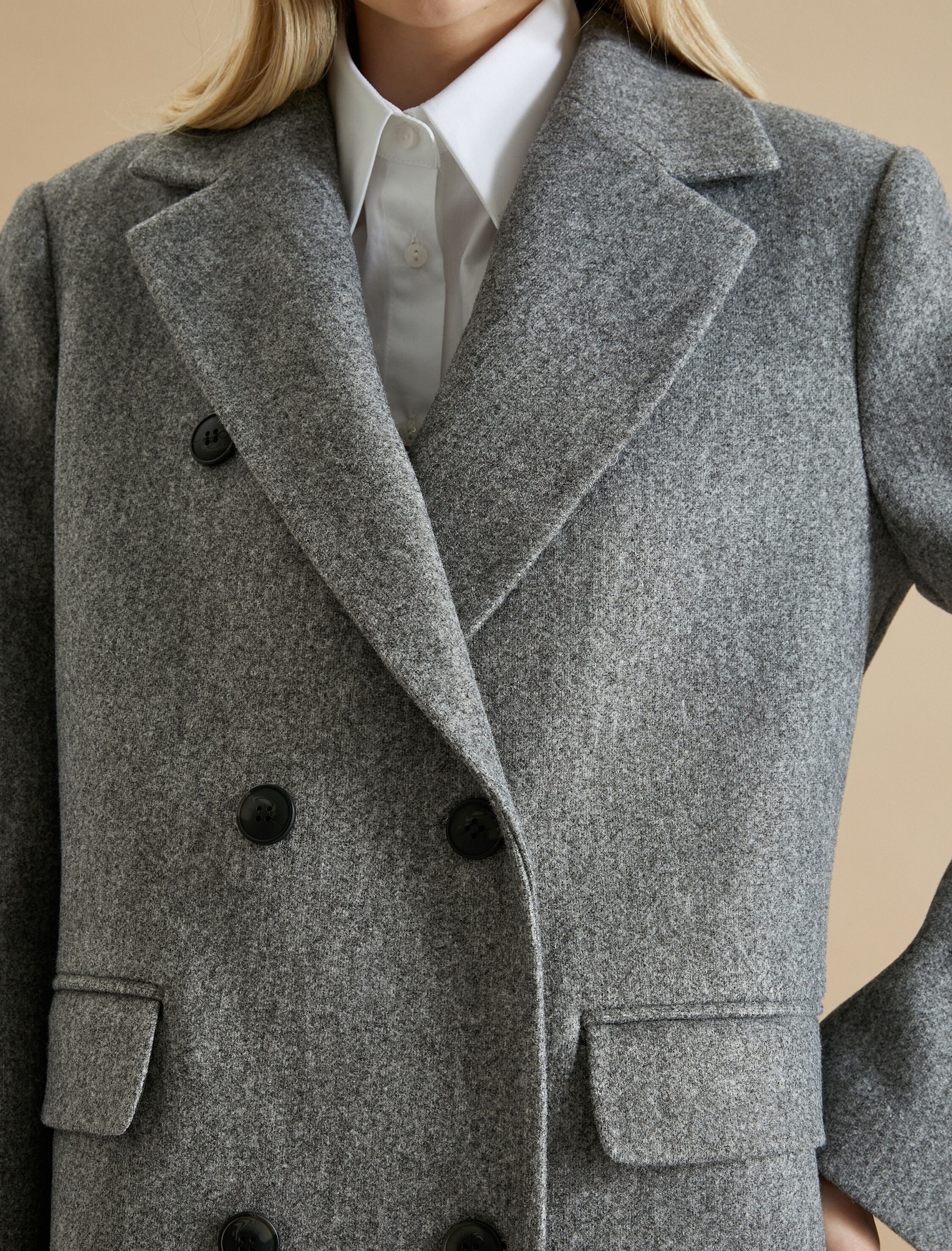   Koton X Şahika Ercümen - Kruvaze Düğmeli Uzun Kaşe Kaban