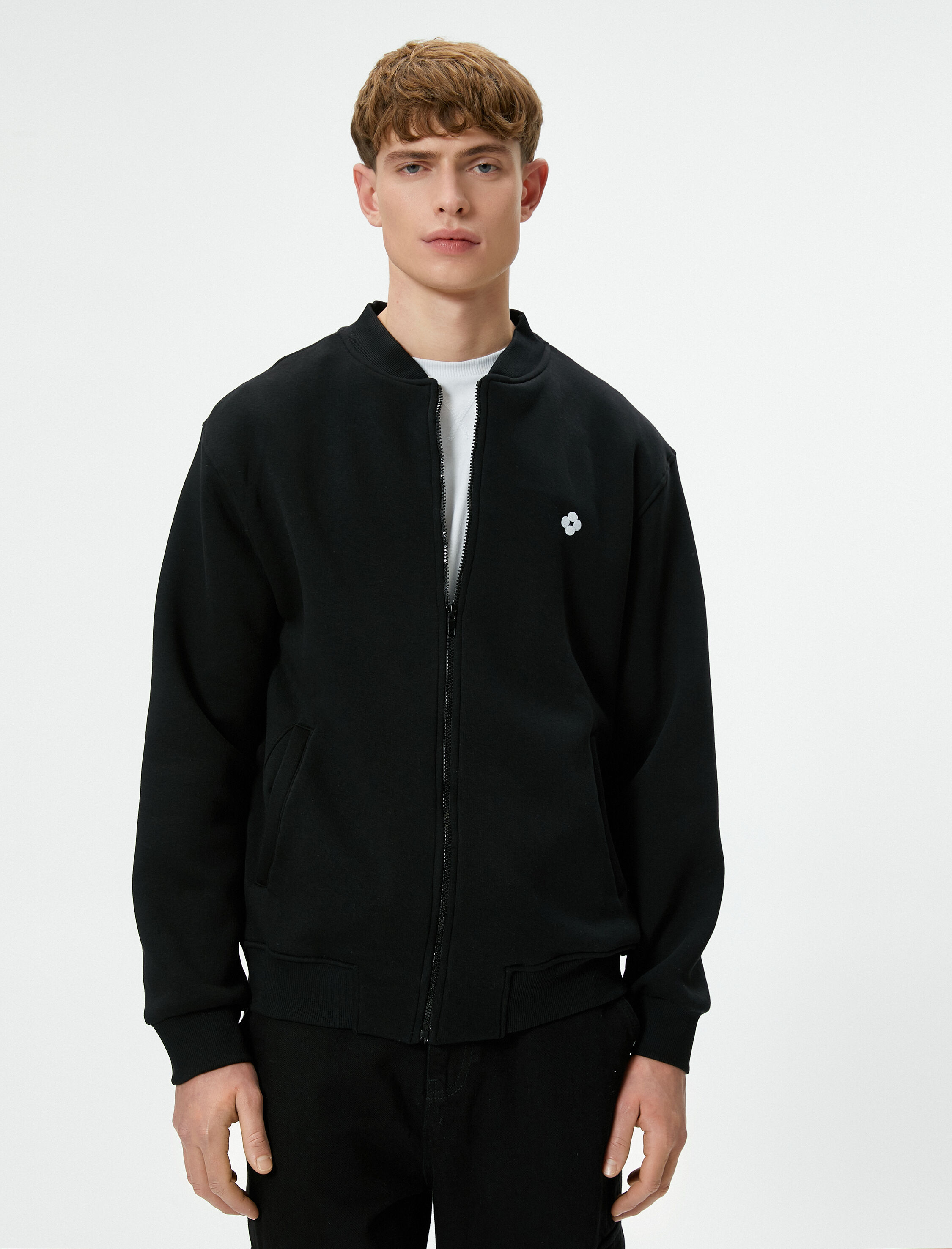   Fermuarlı Hırka Bomber Yaka Arkası Baskılı Cep Detaylı