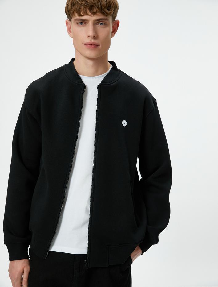  Fermuarlı Hırka Bomber Yaka Arkası Baskılı Cep Detaylı