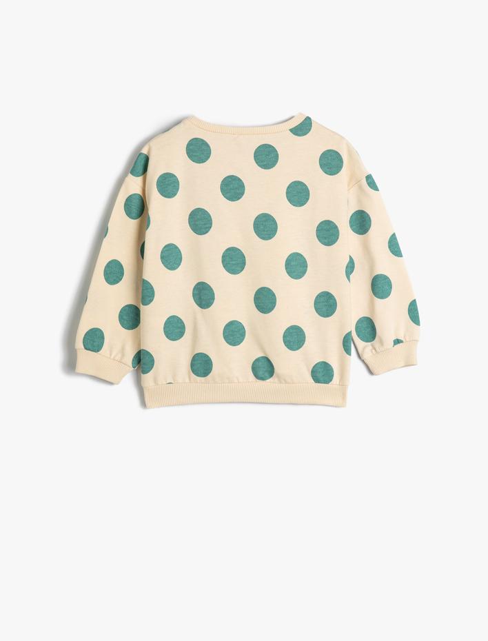 Kız Bebek Puantiyeli Sweatshirt Uzun Kollu Bisiklet Yaka Pamuklu Şardonlu