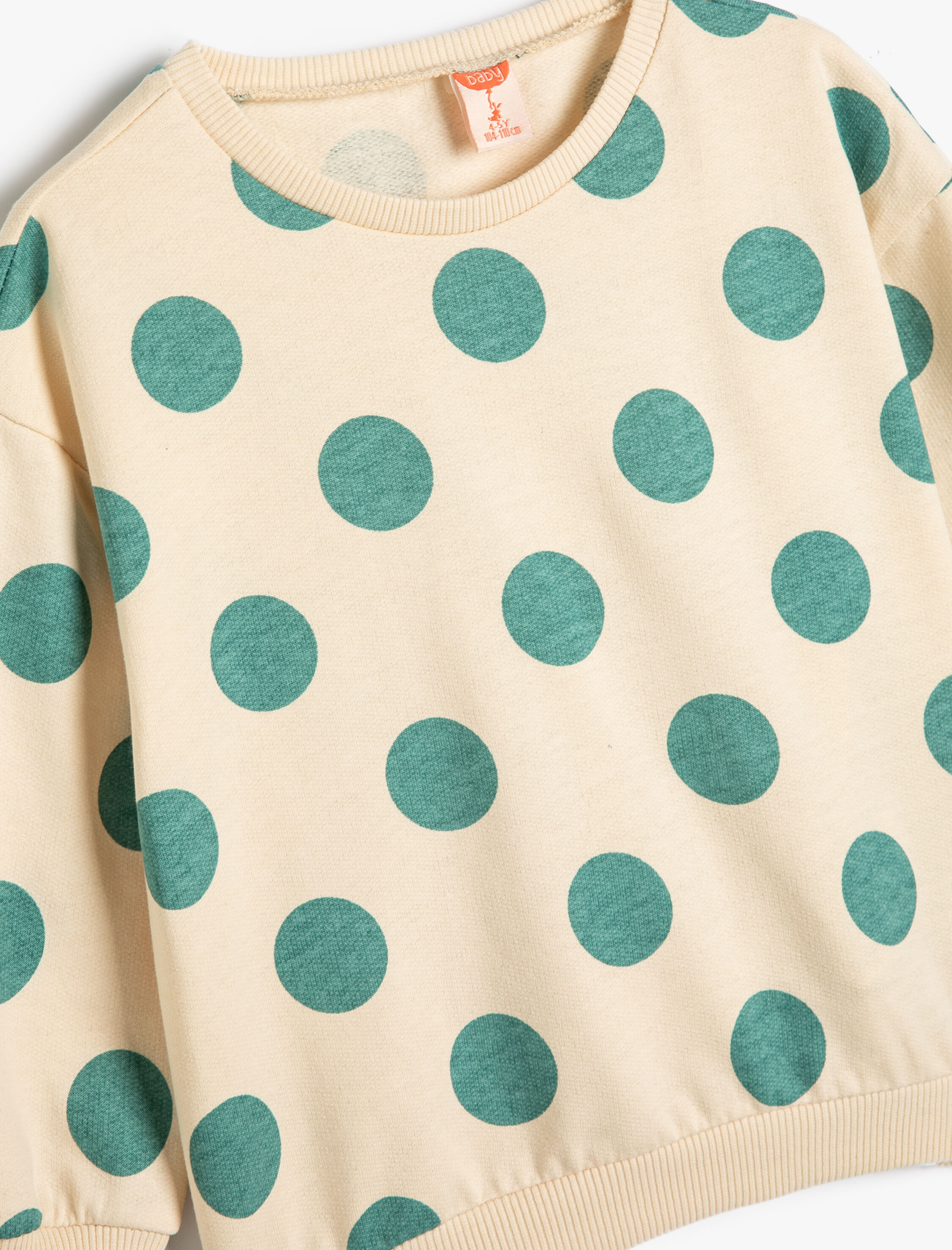  Kız Bebek Puantiyeli Sweatshirt Uzun Kollu Bisiklet Yaka Pamuklu Şardonlu