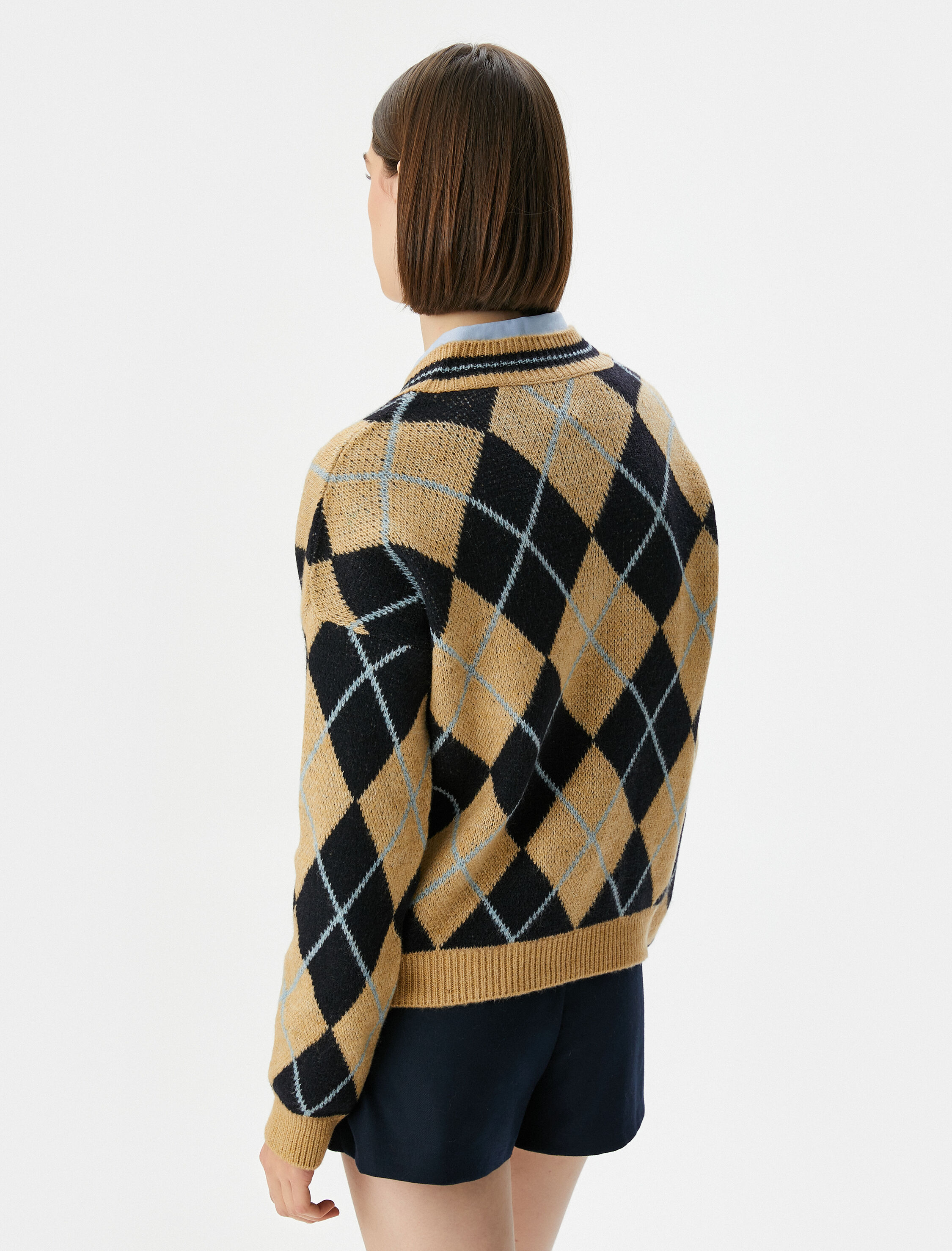   Oversize Kazak V Yaka Baklava Desenli