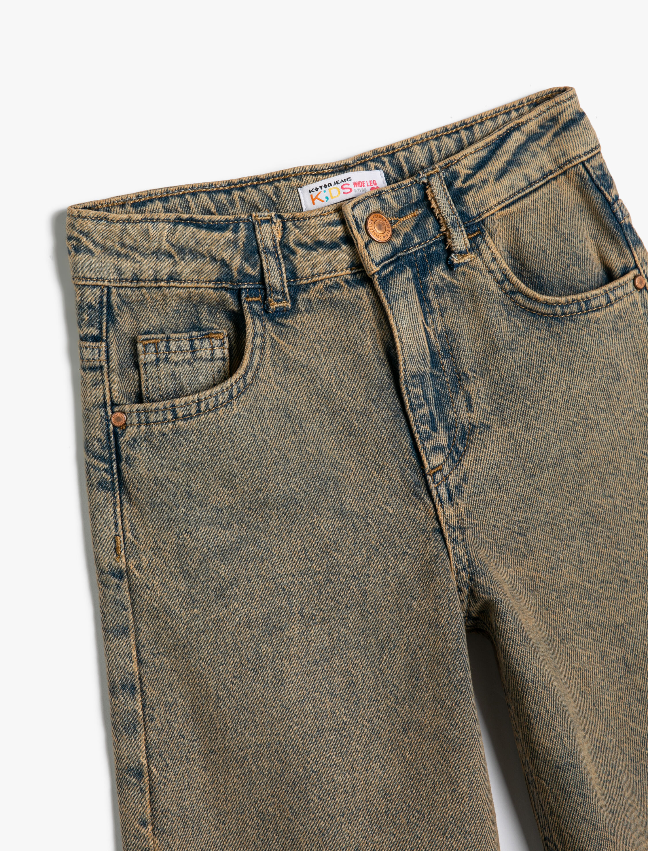 Kız Çocuk Geniş Paça Kot Pantolon Cepli Pamuklu