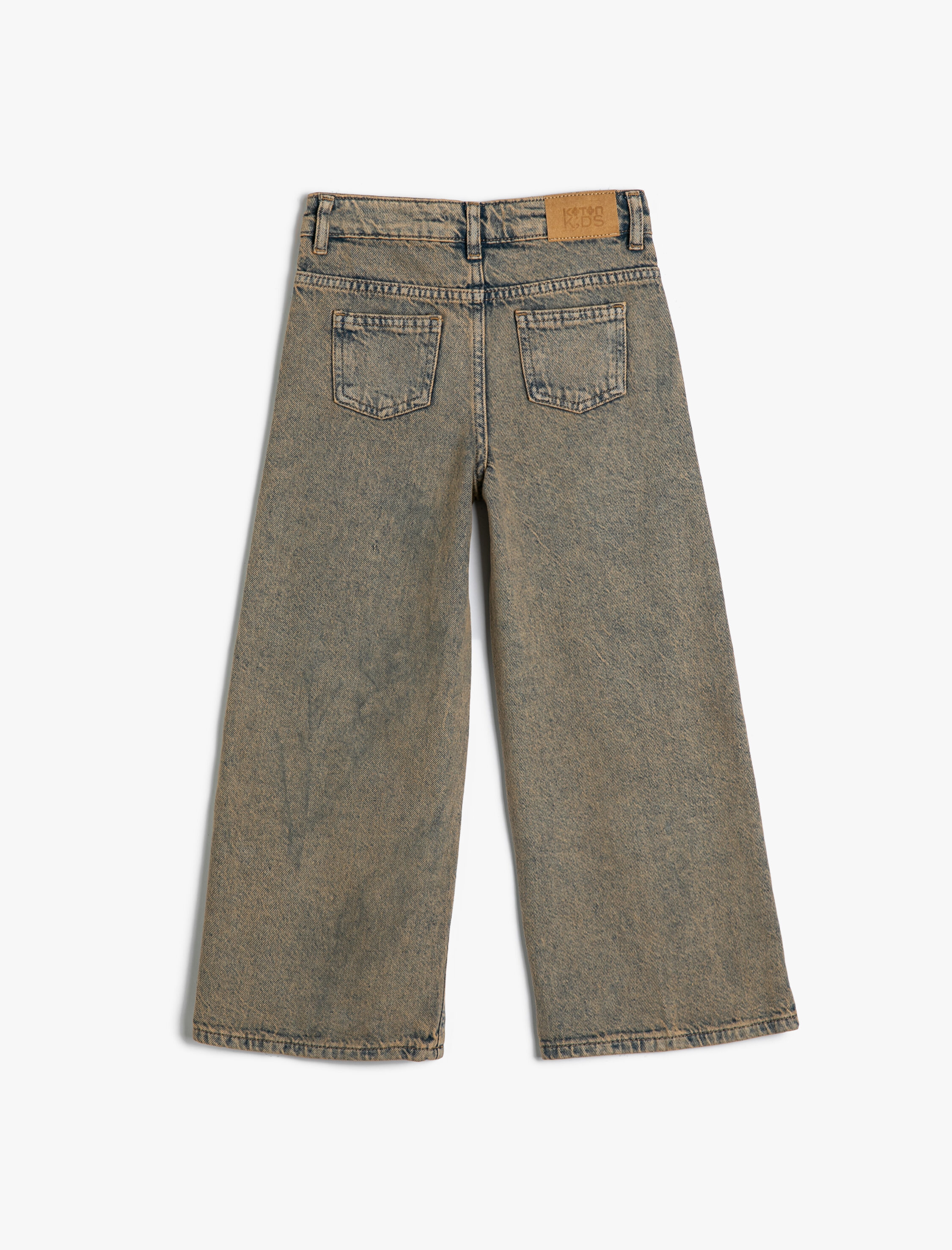 Kız Çocuk Geniş Paça Kot Pantolon Cepli Pamuklu