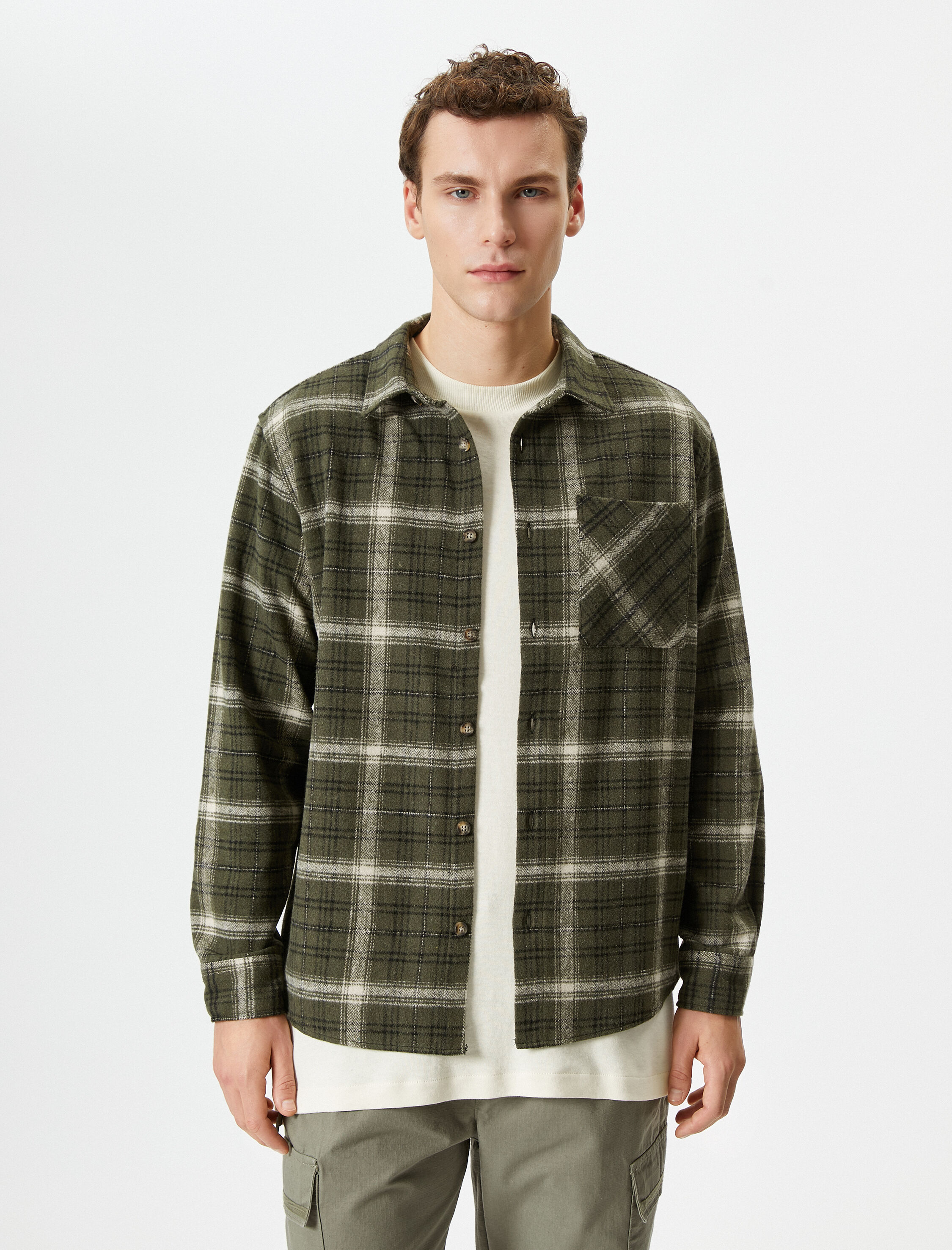   Oduncu Gömleği Cep Detaylı Klasik Yaka Uzun Kollu