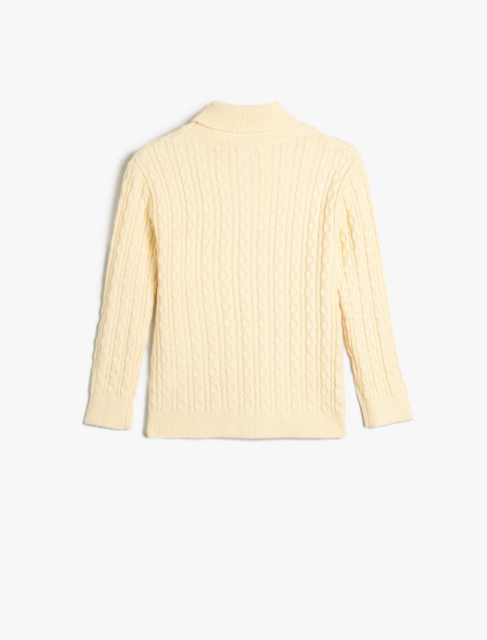 Kız Çocuk Balıkçı Yaka Kazak Saç Örgü Detaylı Uzun Kollu