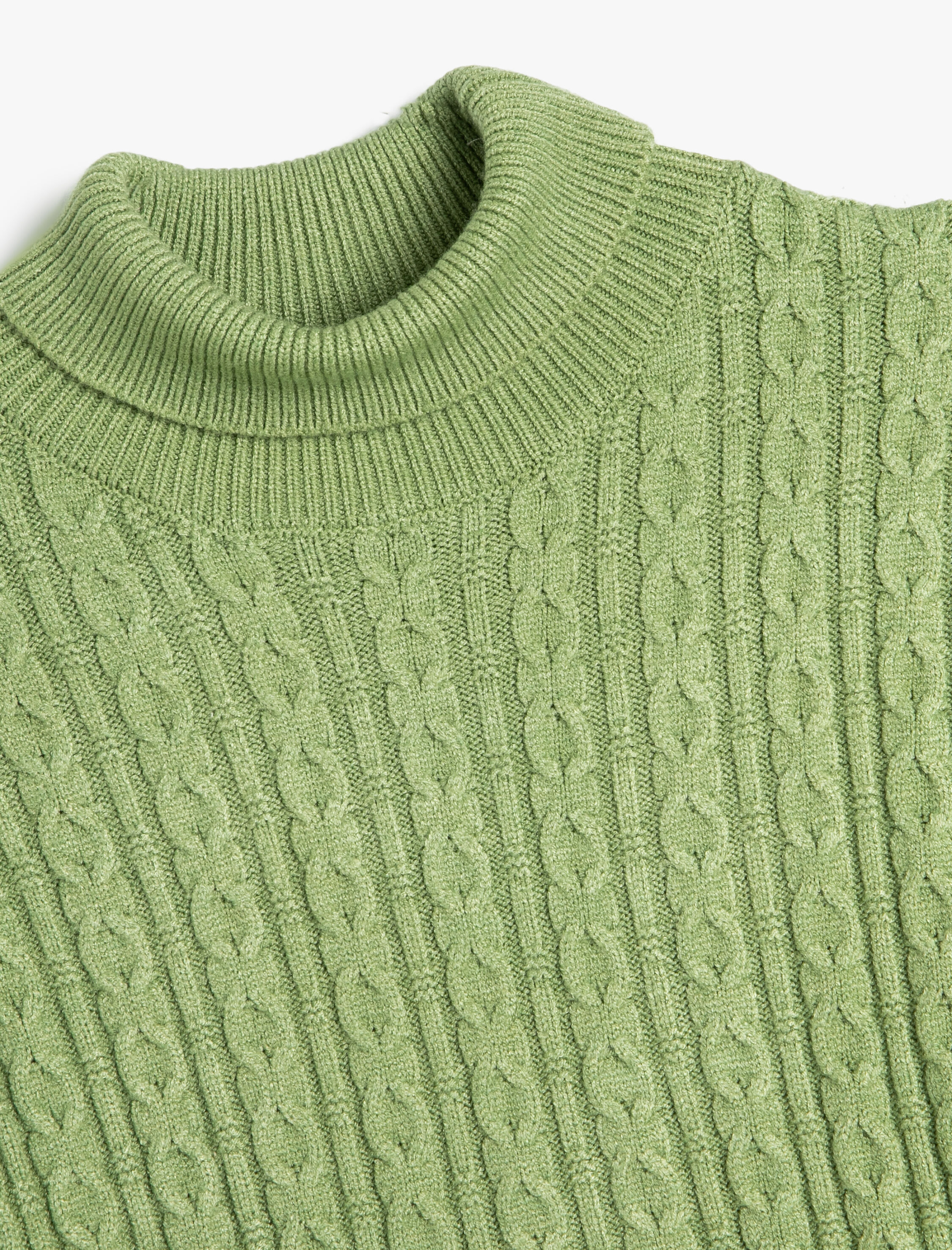  Kız Çocuk Balıkçı Yaka Kazak Saç Örgü Detaylı Uzun Kollu