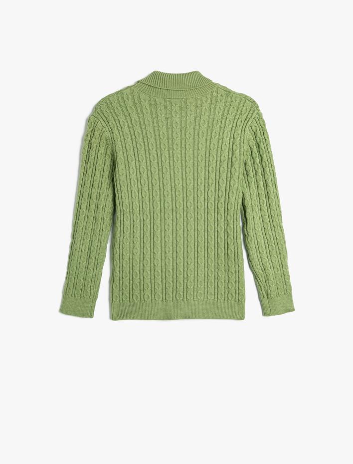 Kız Çocuk Balıkçı Yaka Kazak Saç Örgü Detaylı Uzun Kollu