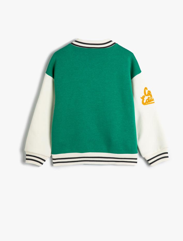 Erkek Çocuk Bomber Kolej Ceket Aplike Detaylı Cepli Yuvarlak Yaka Şardonlu